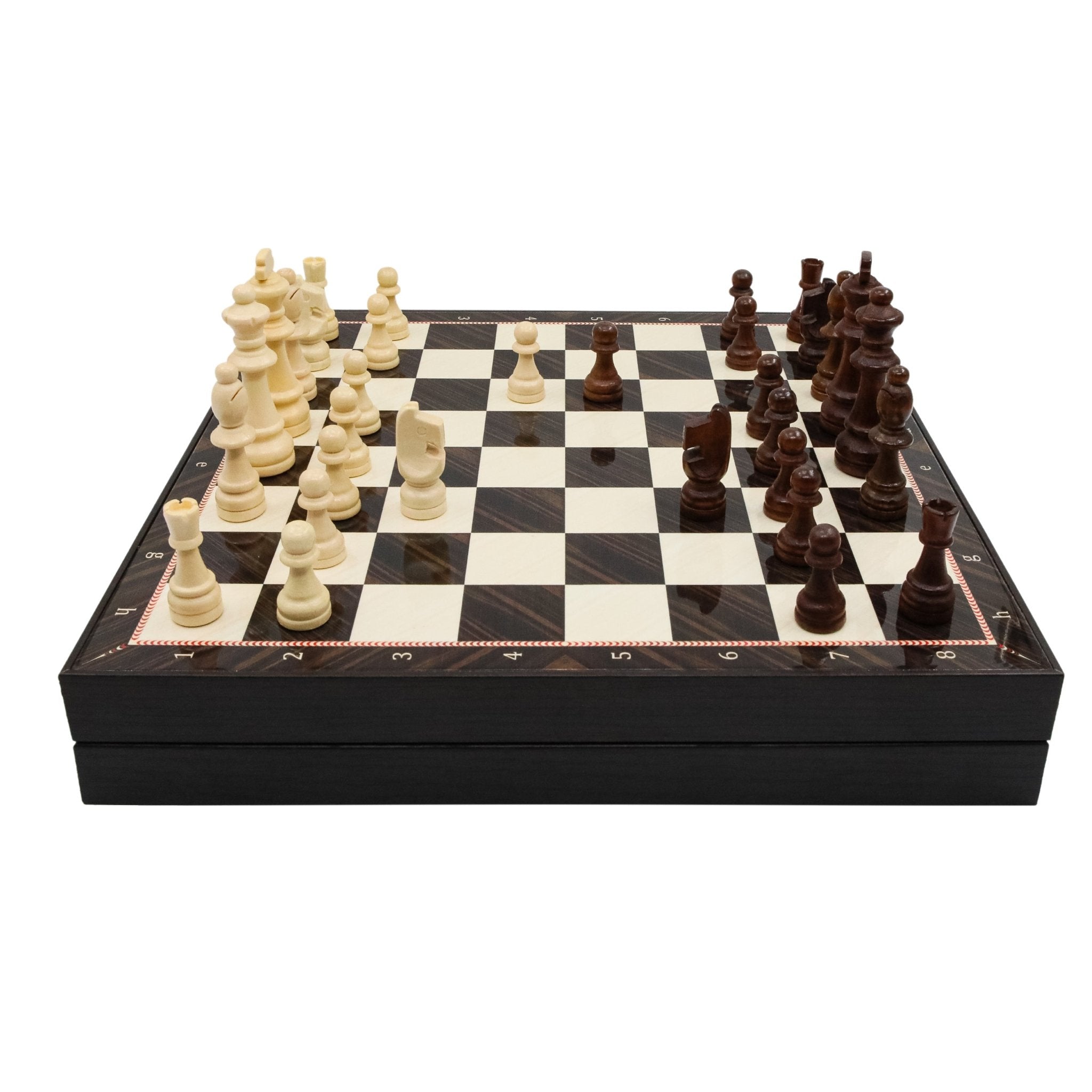 Wooden Storage Chess Set, Checkers, Draughts | 3in1 Game Set | 14 INCH (36CM) | Walnut Colour - Cooper Chess