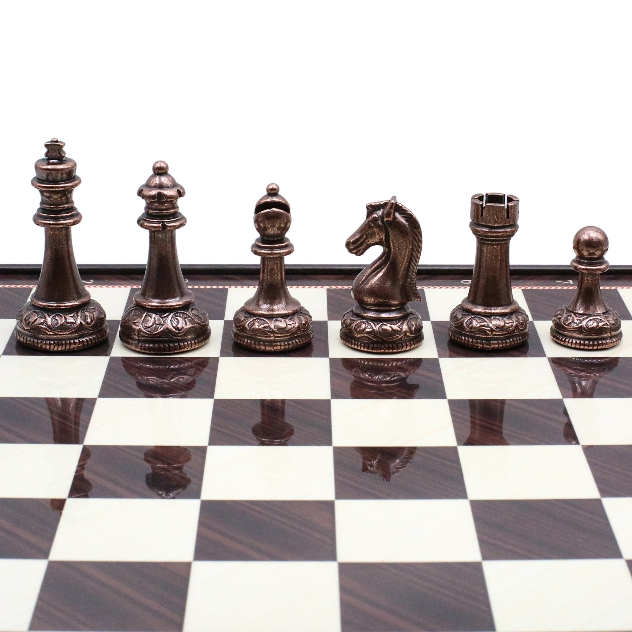 37 CM (15") Storage Chess Set with Metal Weighted Classic Baroque Figures (Bronze vs Silver) - Cooper Chess