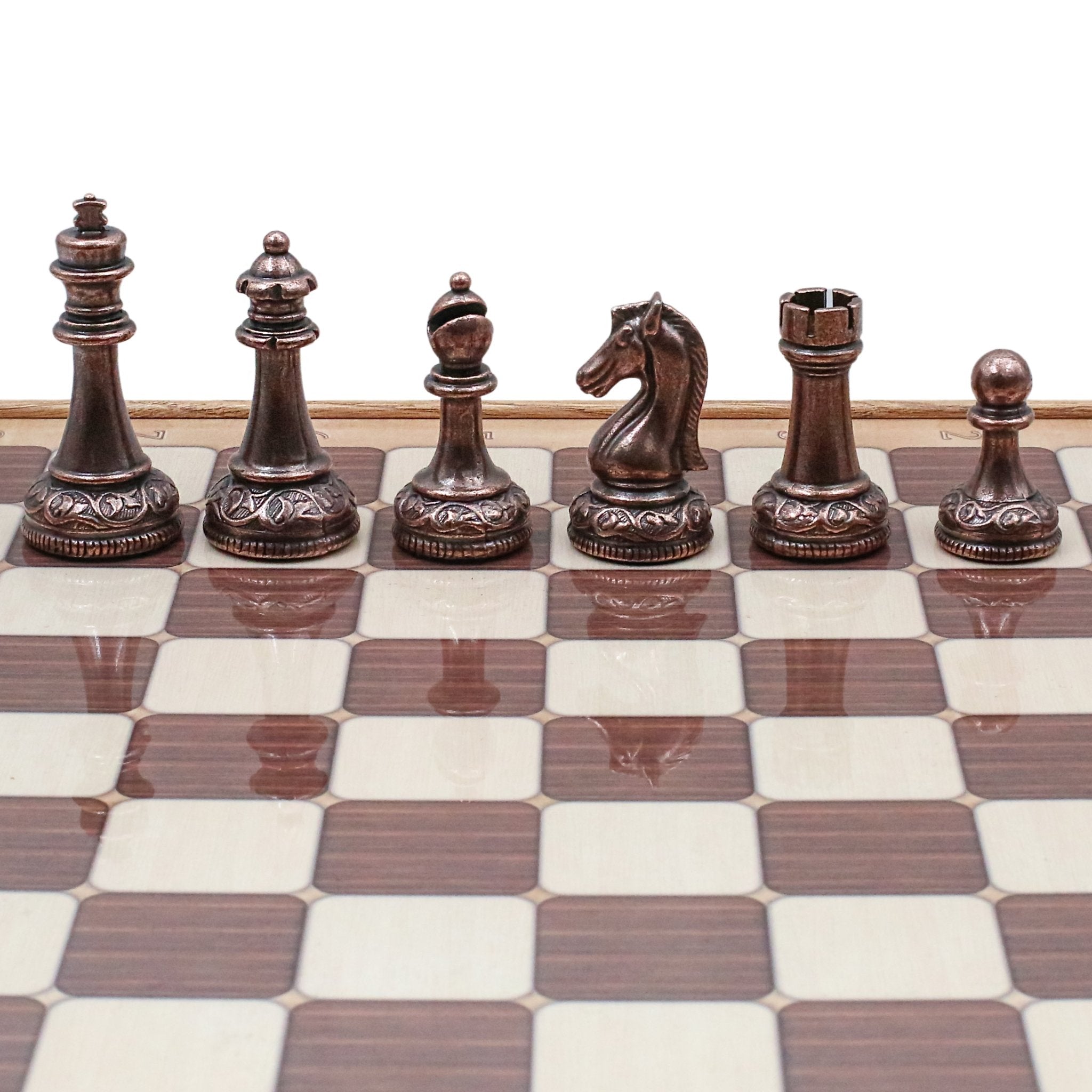 37 CM (15") Storage Chess Set with Metal Weighted Classic Baroque Figures (Bronze vs Silver) - Cooper Chess