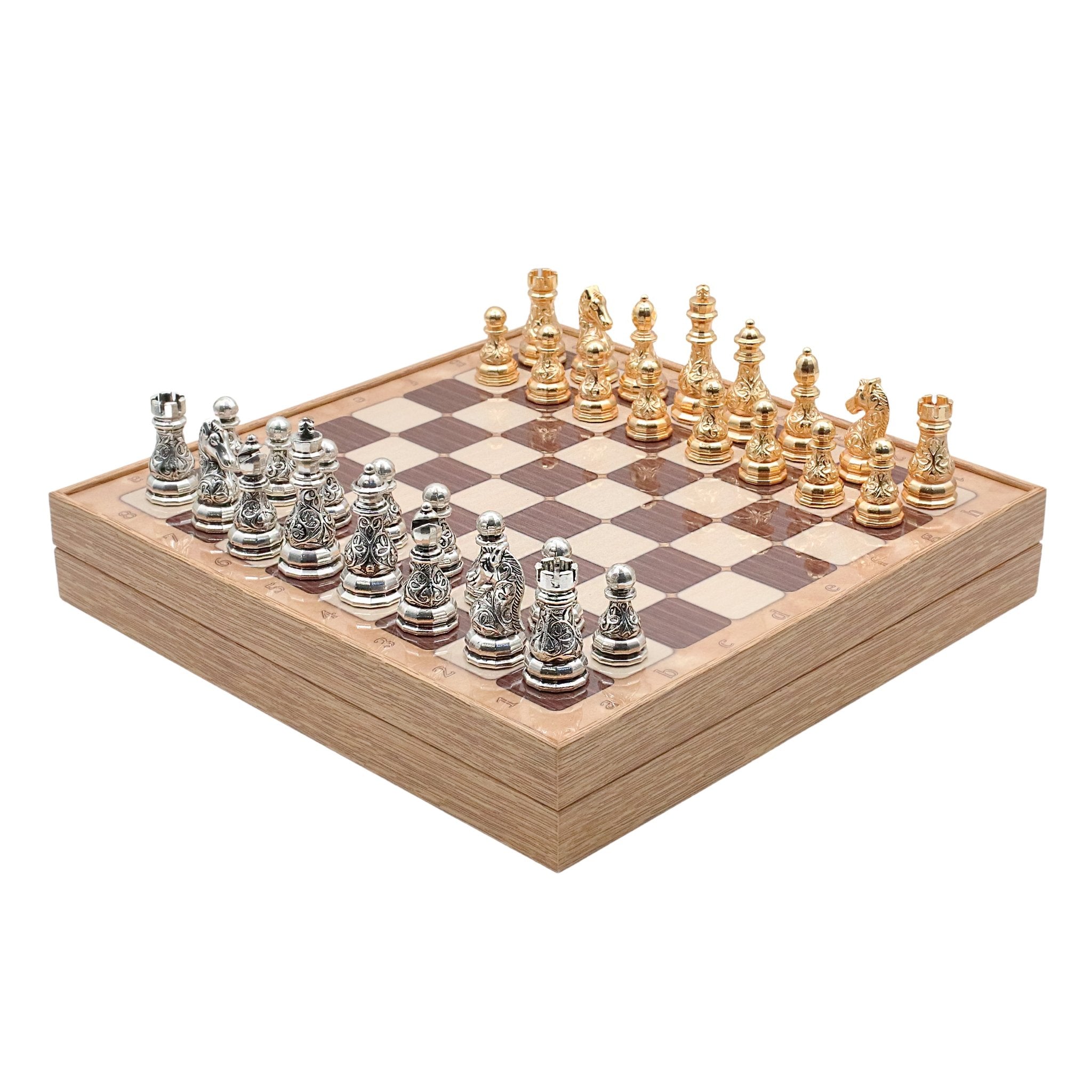 37 CM (15") Storage Chess Set with Metal Weighted Crystal Baroque Figures (Gold vs Silver) - Cooper Chess