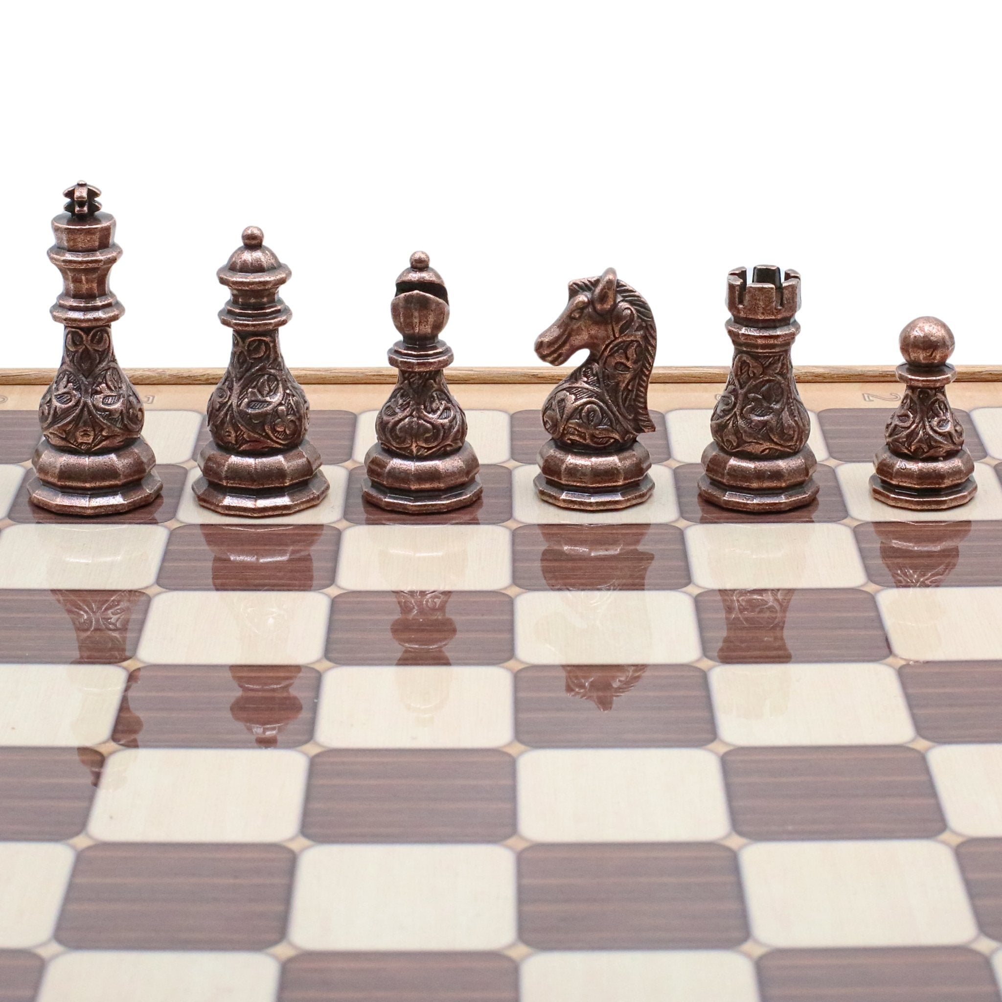 37 CM (15") Storage Chess Set with Metal Weighted Crystal Baroque Figures (Bronze vs Silver) - Cooper Chess