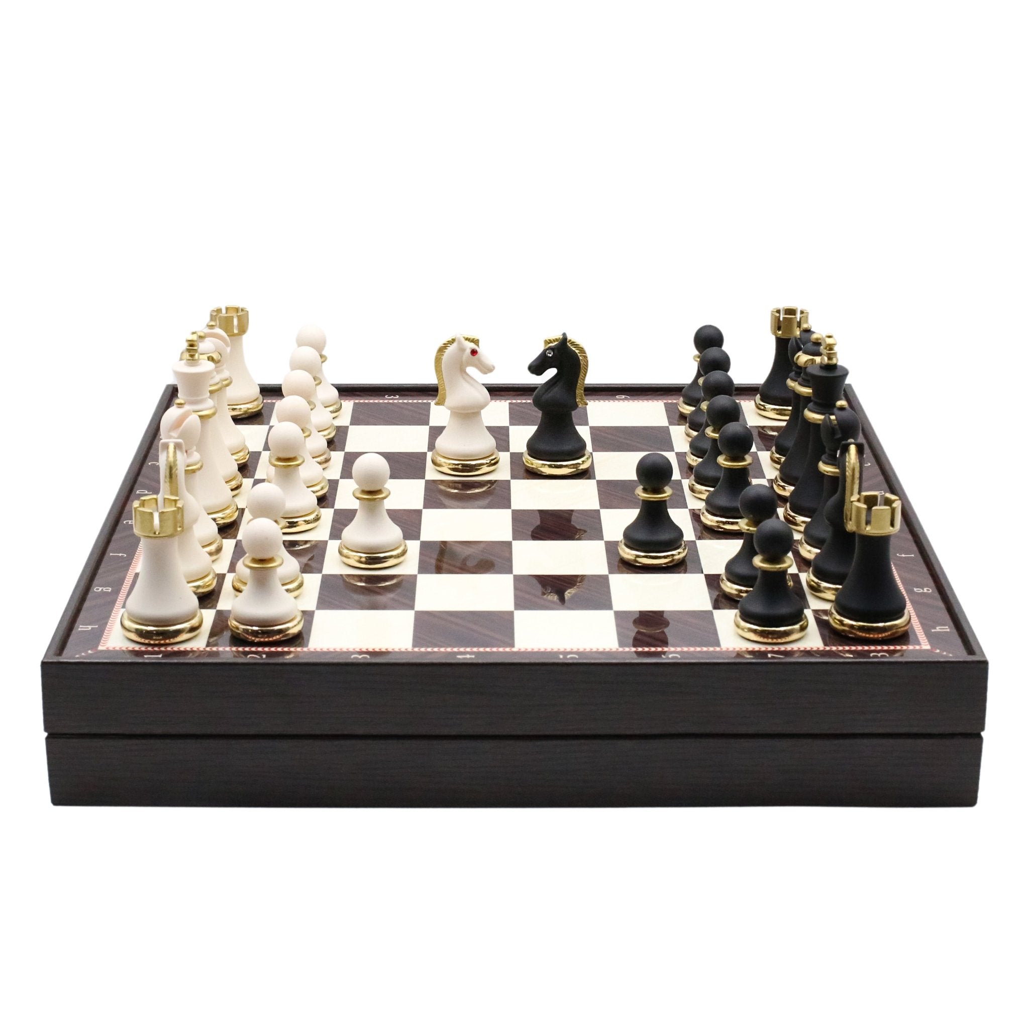 37 CM (15") Storage Chess Set with Metal Weighted Soft Touch Figures (White vs Black) - Cooper Chess