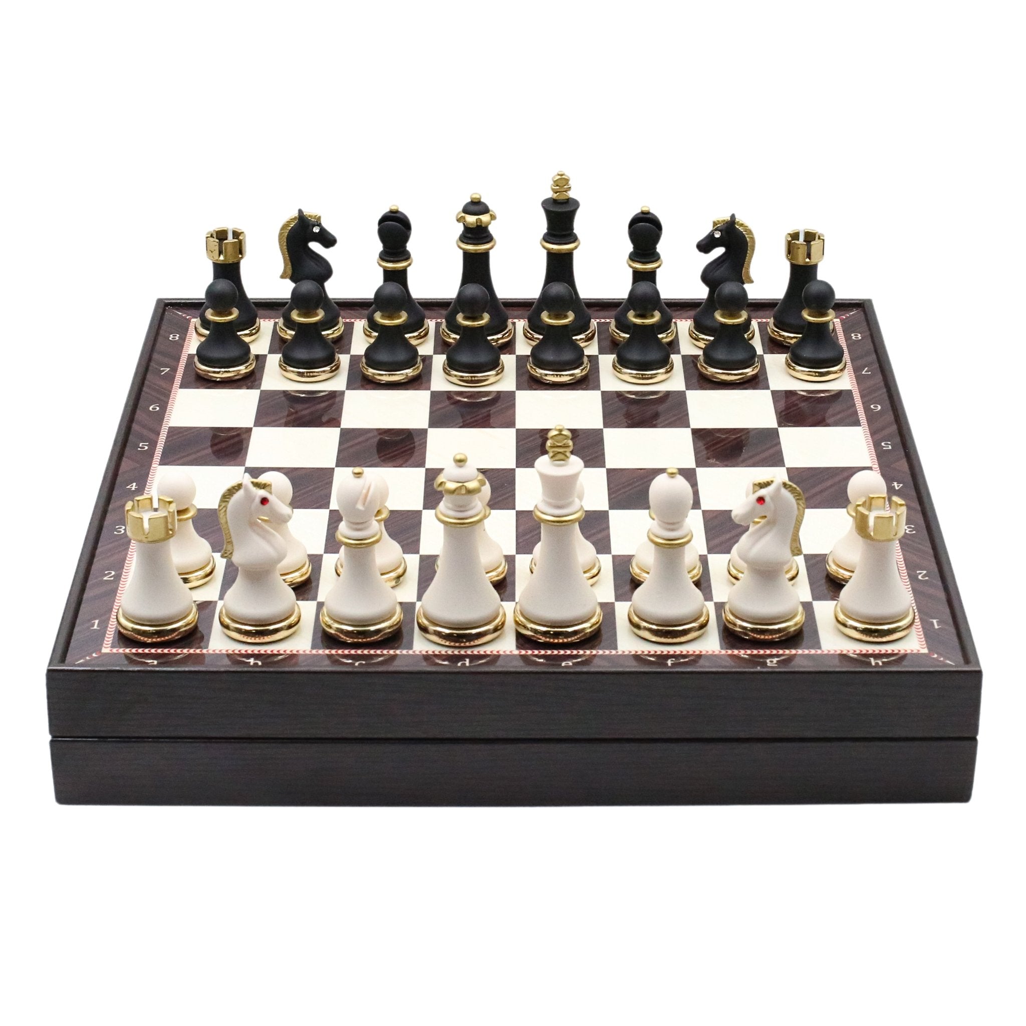 37 CM (15") Storage Chess Set with Metal Weighted Soft Touch Figures (White vs Black) - Cooper Chess
