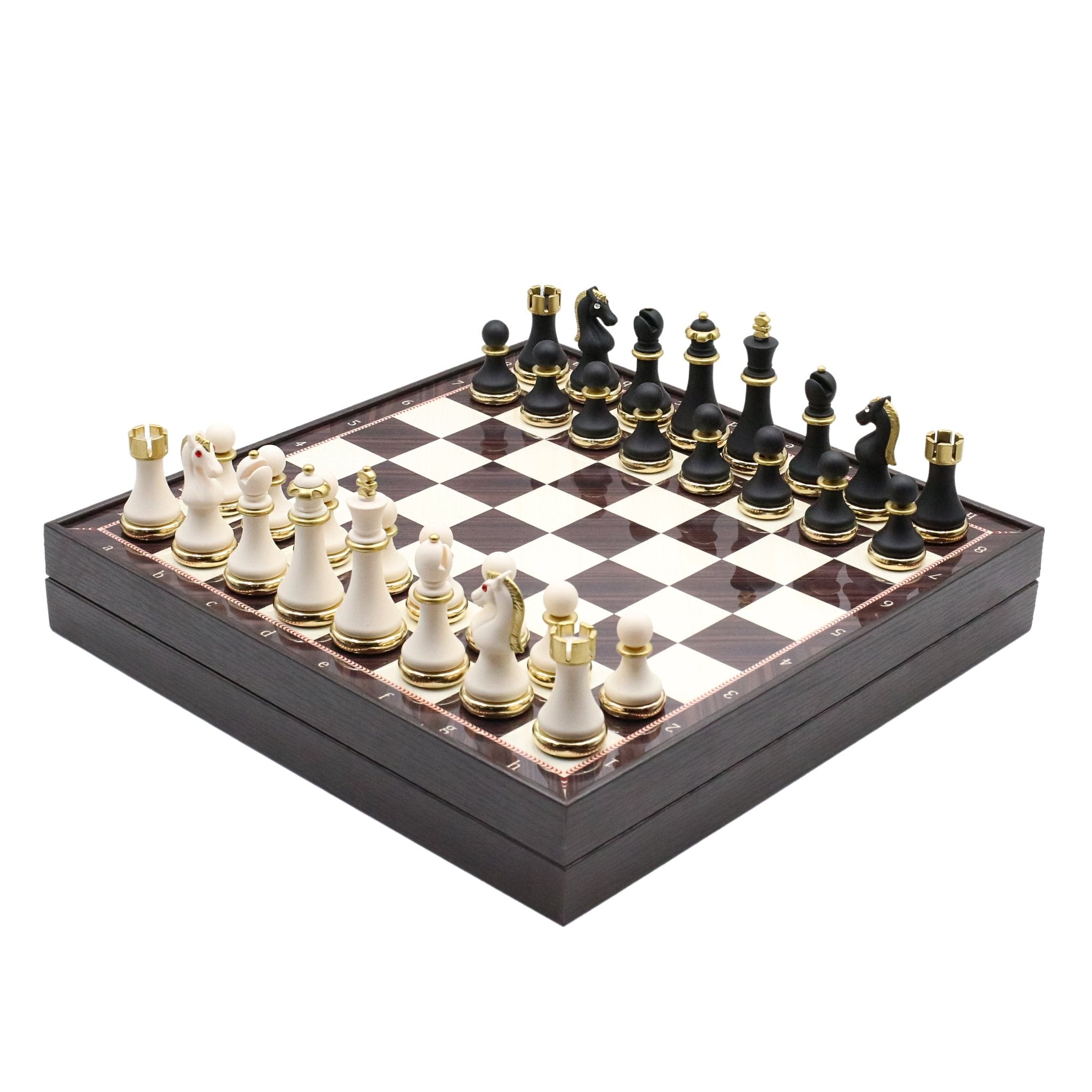 37 CM (15") Storage Chess Set with Metal Weighted Soft Touch Figures (White vs Black) - Cooper Chess
