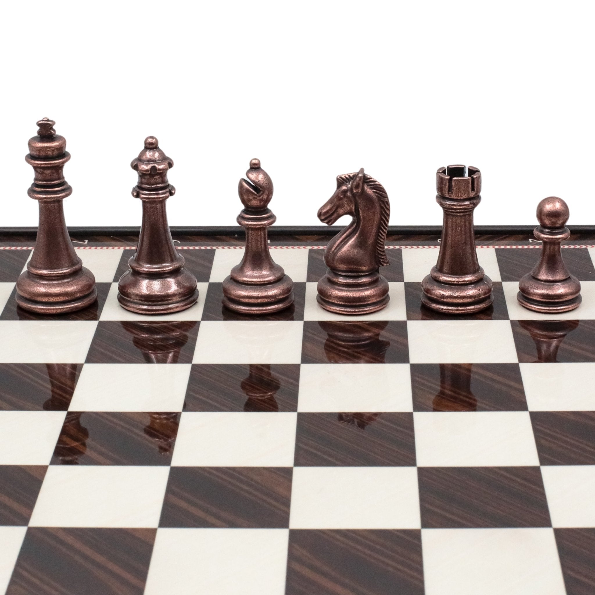 37 CM (15") Storage Chess Set with Metal Weighted Staunton Figures (Bronze vs Silver) - Cooper Chess