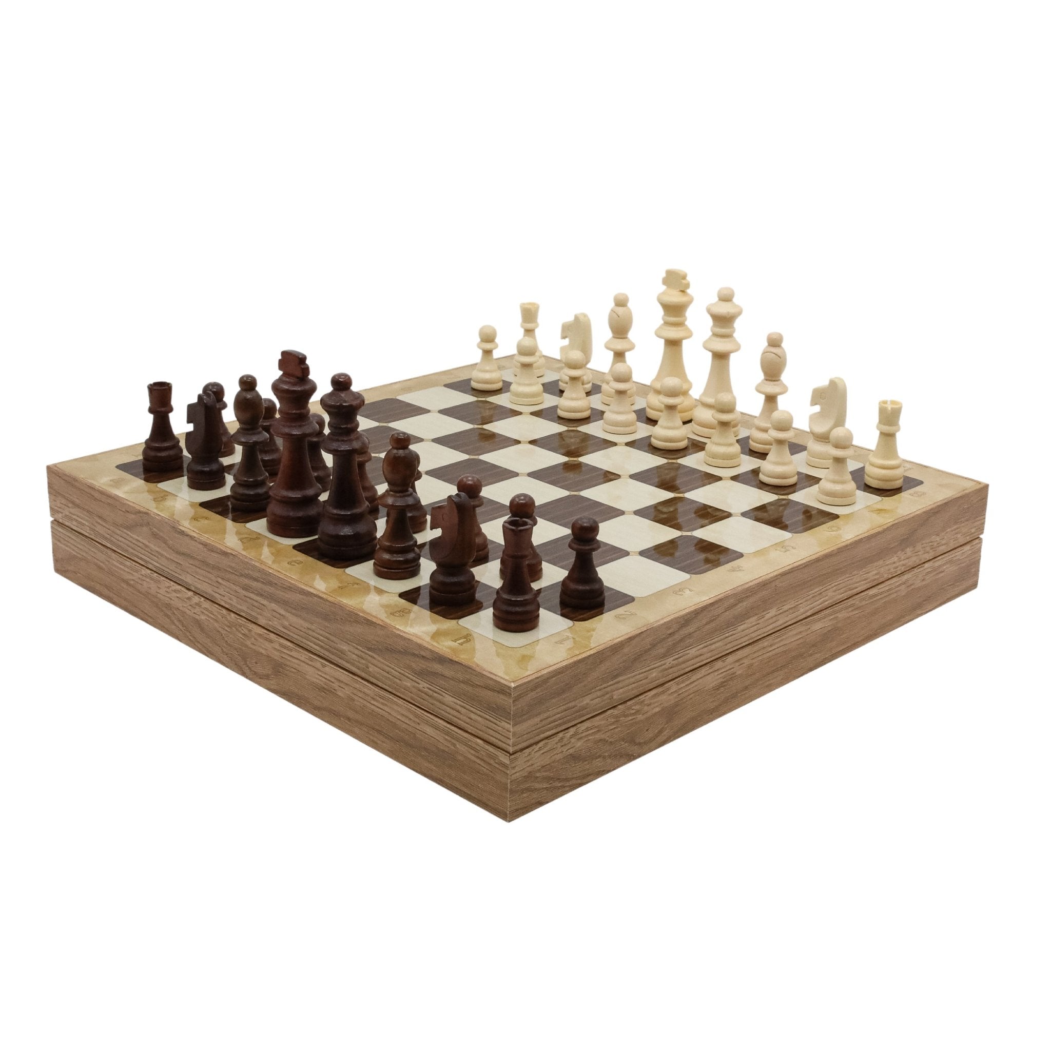 Wooden Storage Chess Set, Checkers, Draughts | 3in1 Game Set | 14 INCH (36CM) | Oak Colour - Cooper Chess