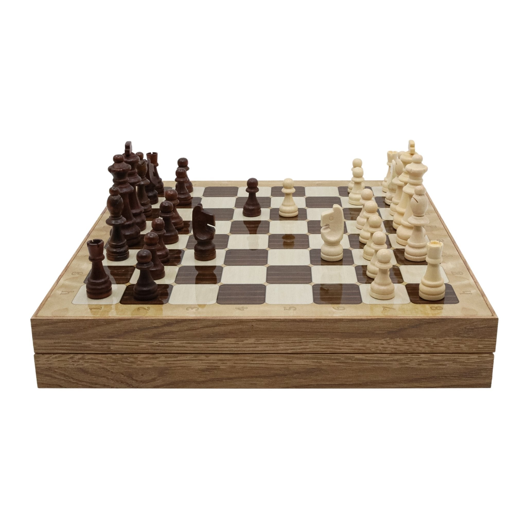 Wooden Storage Chess Set, Checkers, Draughts | 3in1 Game Set | 14 INCH (36CM) | Oak Colour - Cooper Chess