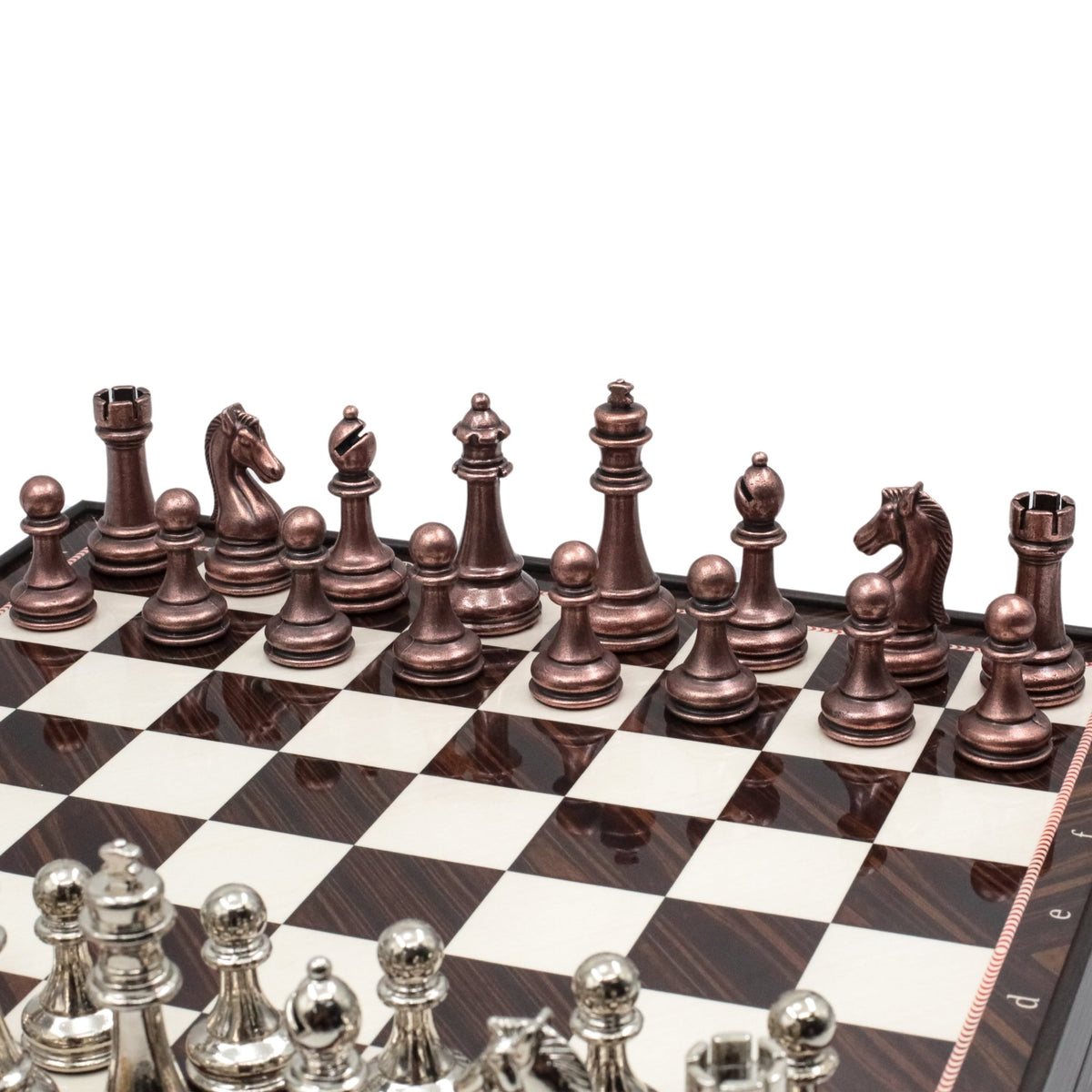 30 CM (12") Storage Chess Set with Metal Weighted Staunton Figures (Bronze vs Silver) - Cooper Chess