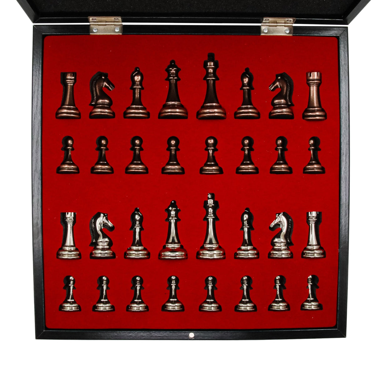 30 CM (12") Storage Chess Set with Metal Weighted Staunton Figures (Bronze vs Silver) - Cooper Chess