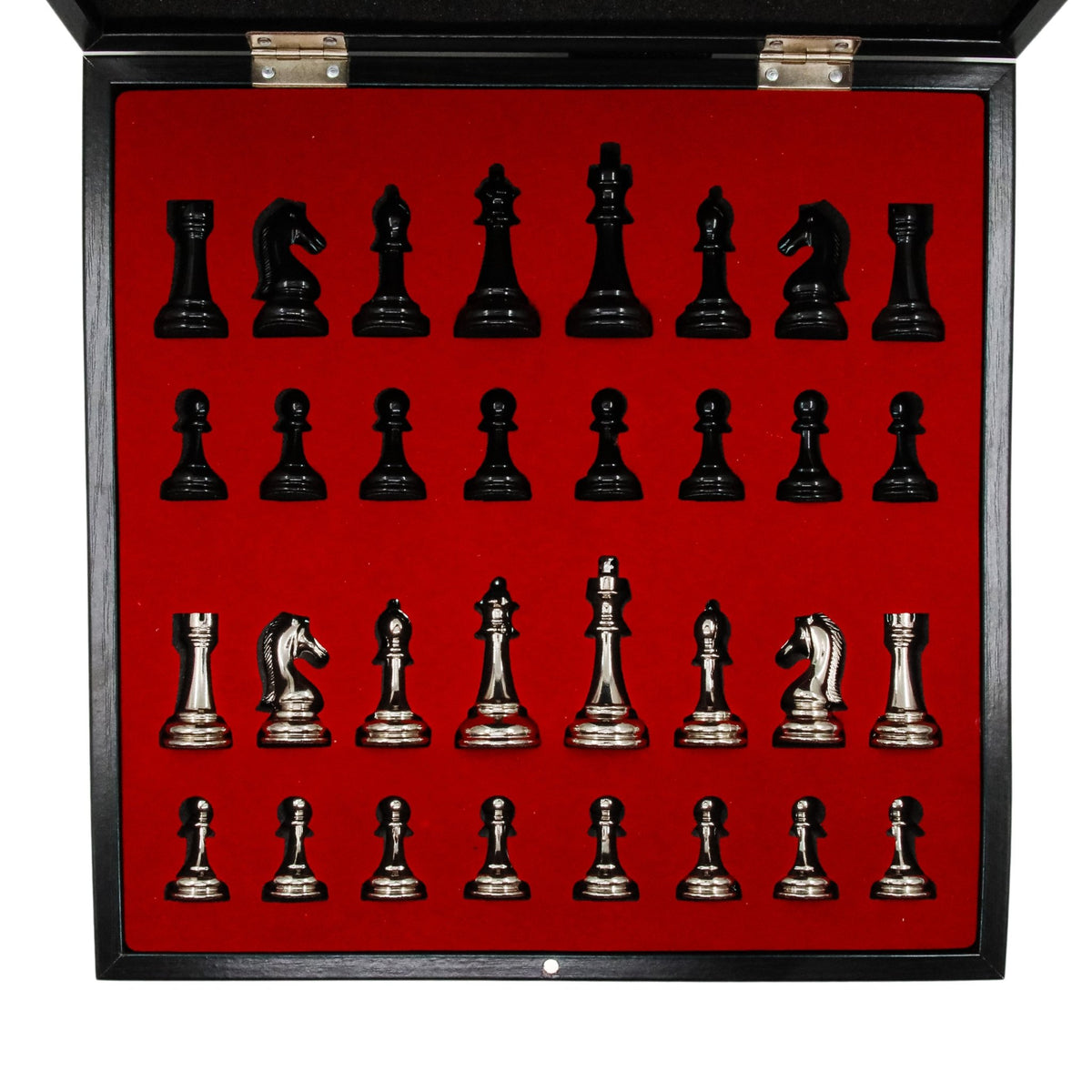 30 CM (12") Storage Chess Set with Metal Weighted Staunton Figures (Black vs Silver) - Cooper Chess