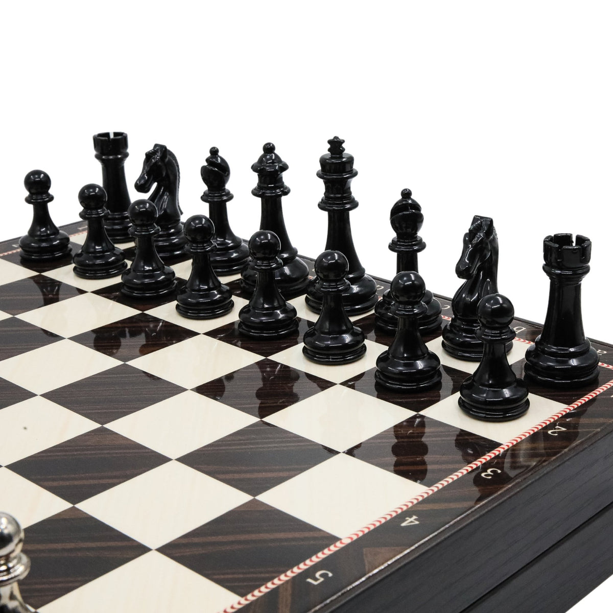 30 CM (12") Storage Chess Set with Metal Weighted Staunton Figures (Black vs Silver) - Cooper Chess