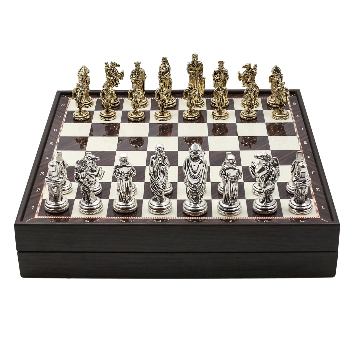 30 CM (12") Storage Chess Set with Die Cast Metal Figures (Ottoman vs Crusaders) - Cooper Chess