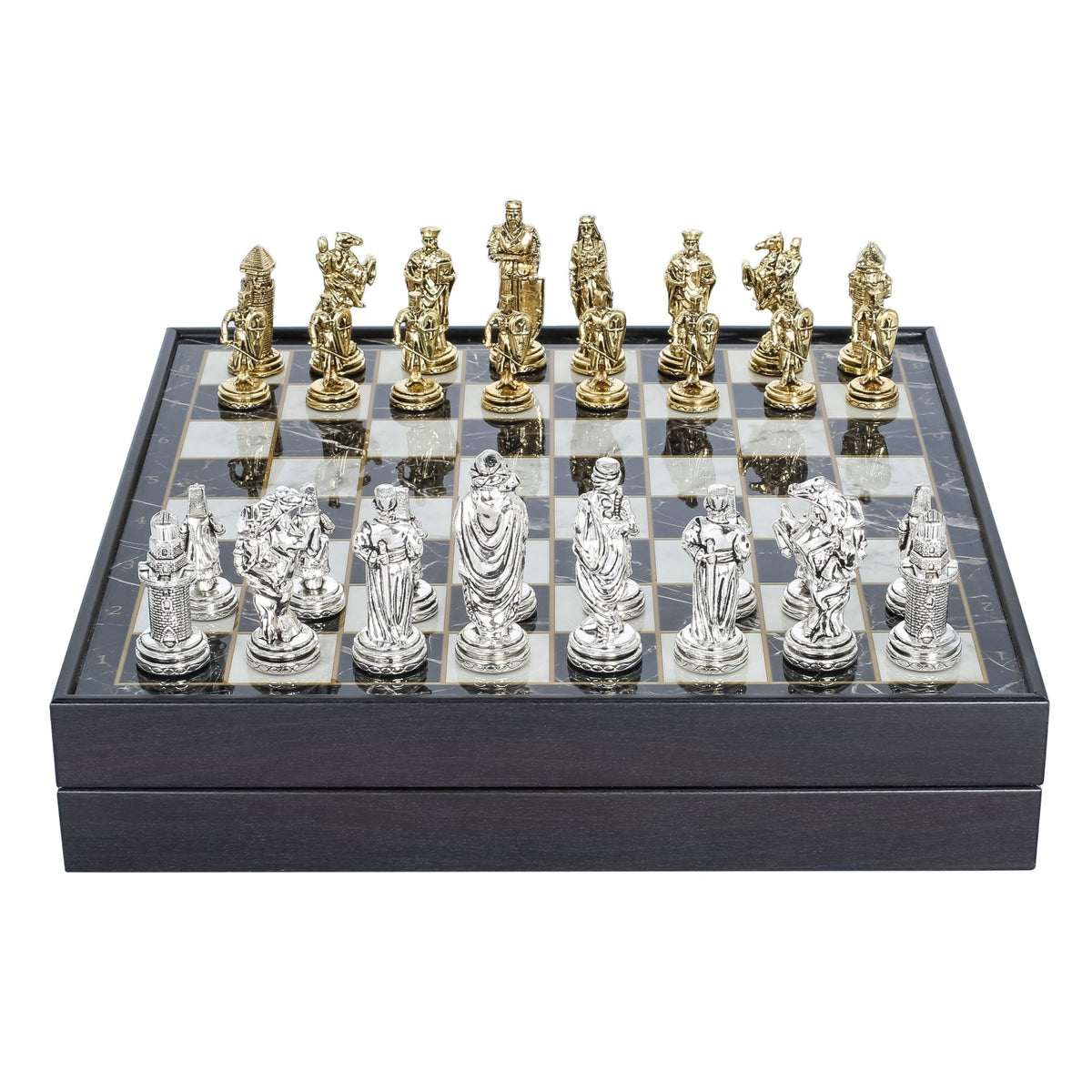 30 CM (12") Storage Chess Set with Die Cast Metal Figures (Ottoman vs Crusaders) - Cooper Chess