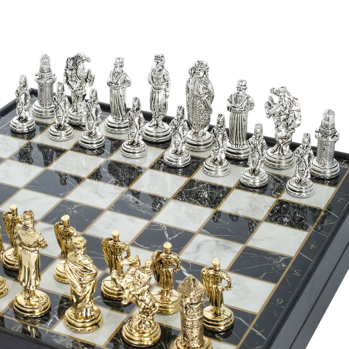 30 CM (12") Storage Chess Set with Die Cast Metal Figures (Ottoman vs Crusaders) - Cooper Chess