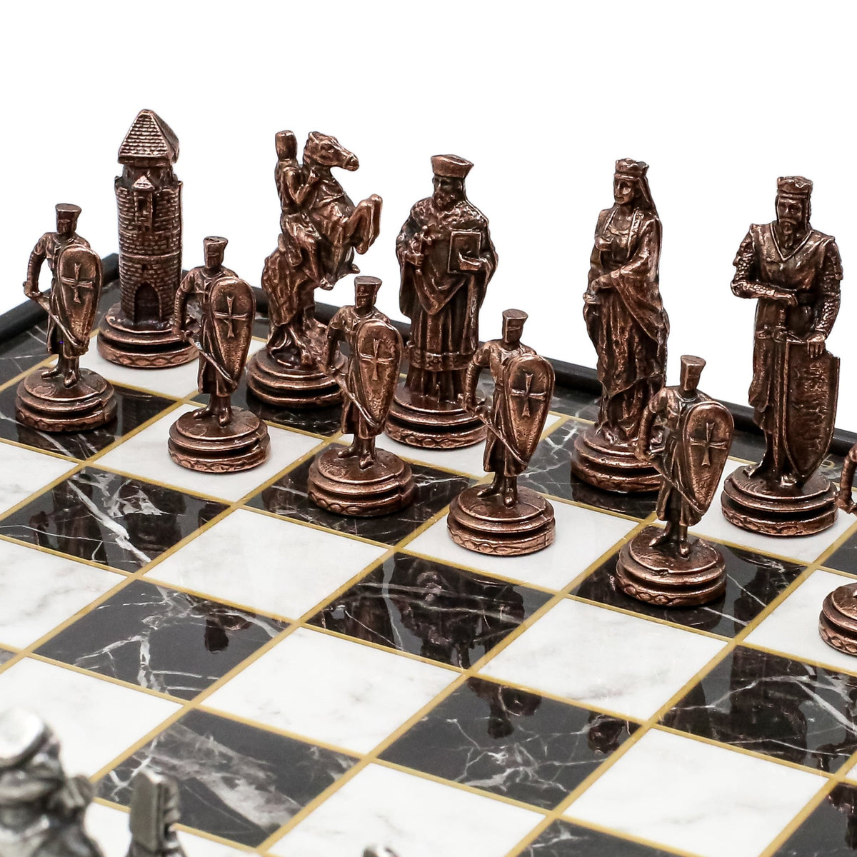 30 CM (12") Storage Chess Set with Die Cast Vintage Metal Figures (Ottoman vs Crusaders) - Cooper Chess
