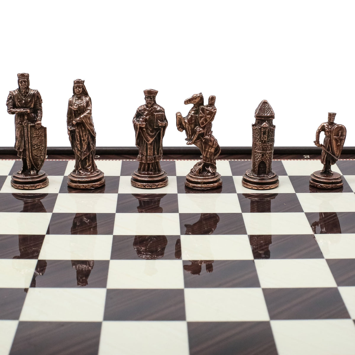 30 CM (12") Storage Chess Set with Die Cast Vintage Metal Figures (Ottoman vs Crusaders) - Cooper Chess