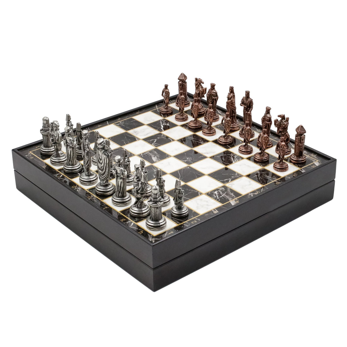 30 CM (12") Storage Chess Set with Die Cast Vintage Metal Figures (Ottoman vs Crusaders) - Cooper Chess