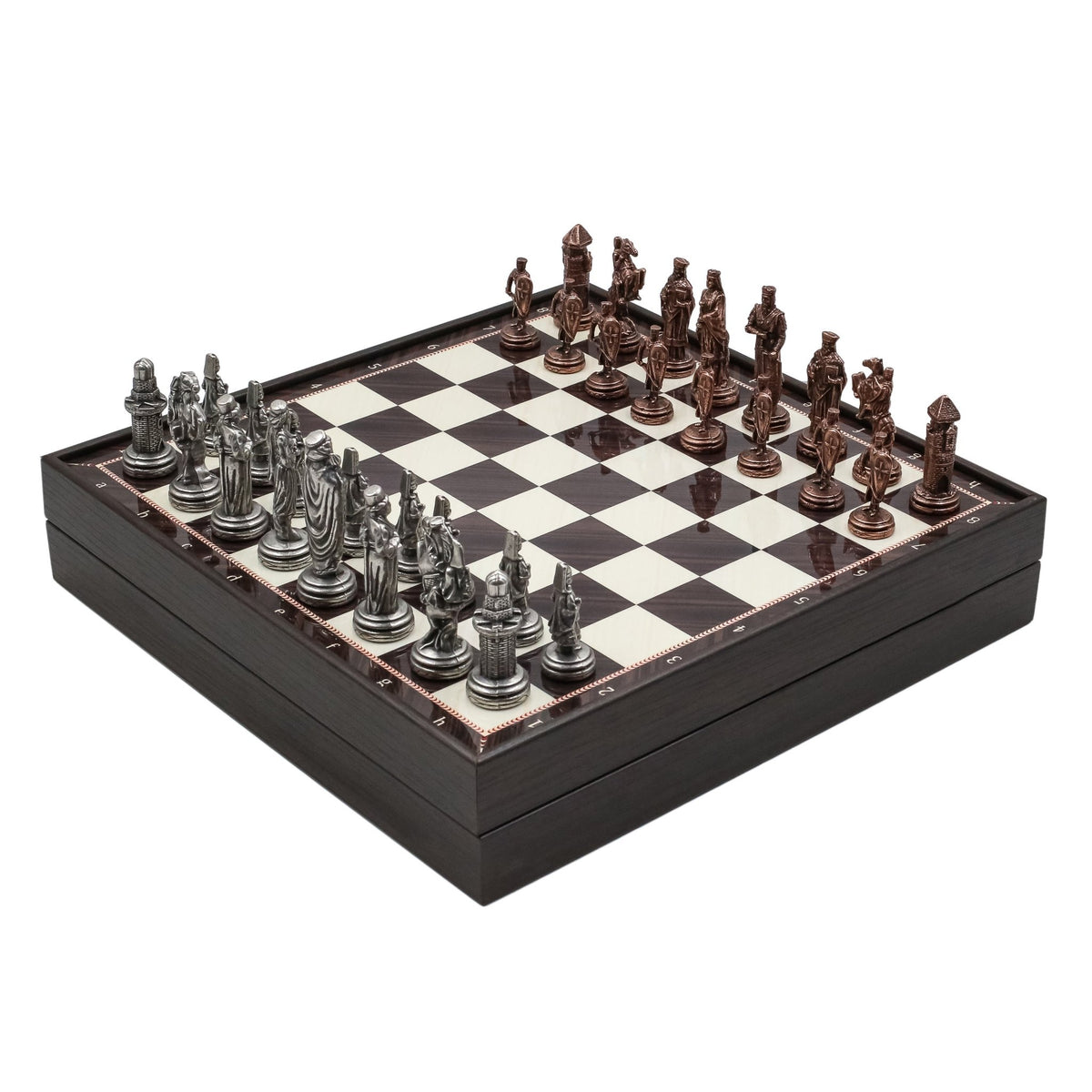 30 CM (12") Storage Chess Set with Die Cast Vintage Metal Figures (Ottoman vs Crusaders) - Cooper Chess