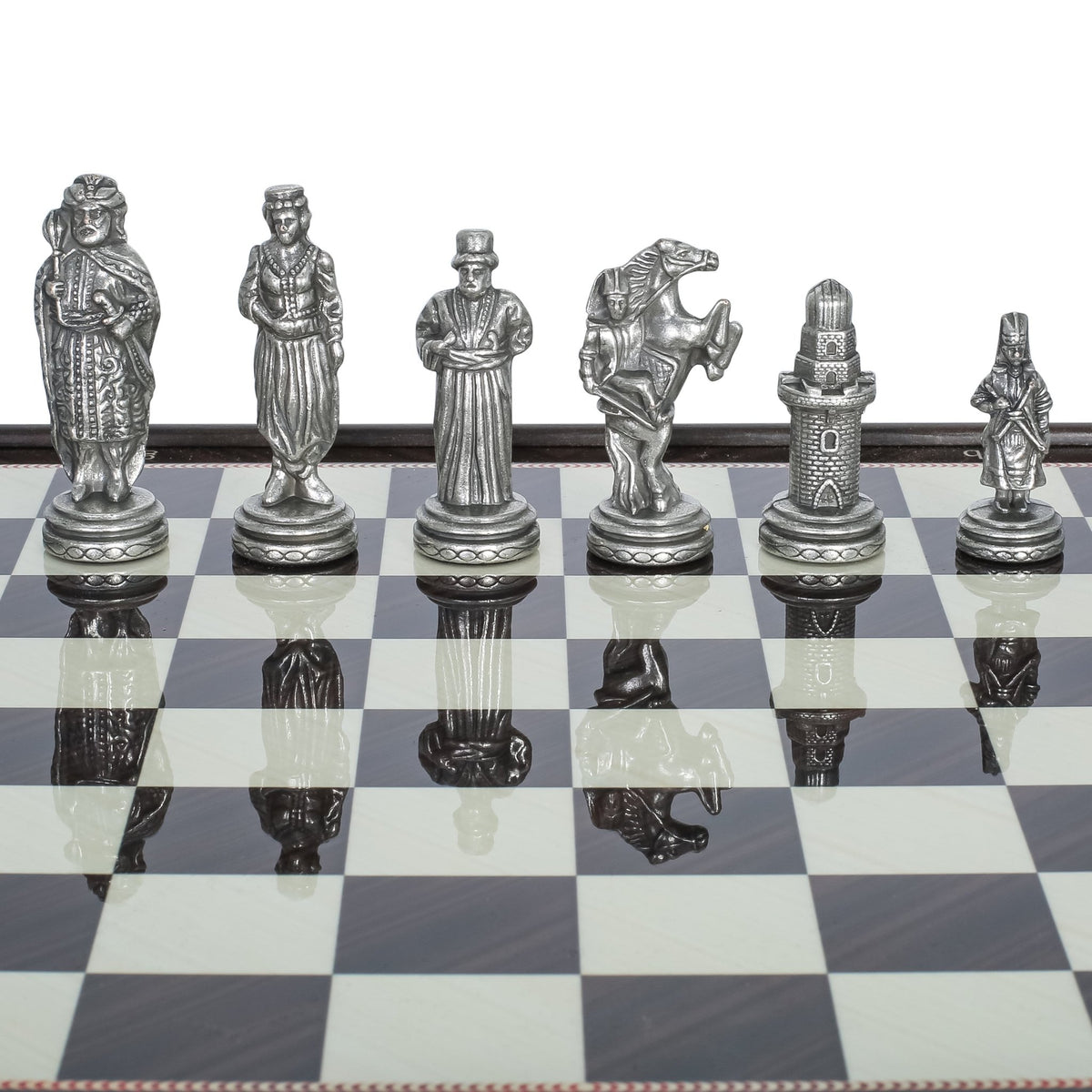 30 CM (12") Storage Chess Set with Die Cast Vintage Metal Figures (Ottoman vs Crusaders) - Cooper Chess