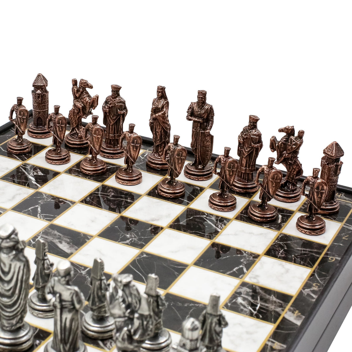 30 CM (12") Storage Chess Set with Die Cast Vintage Metal Figures (Ottoman vs Crusaders) - Cooper Chess