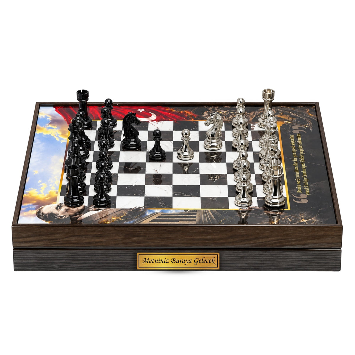 Atatürk Special Collection Chess Set 37 CM (15") | Metal Weighted Staunton Figures w/ Extra Figures & Lapel Pin - Cooper Chess