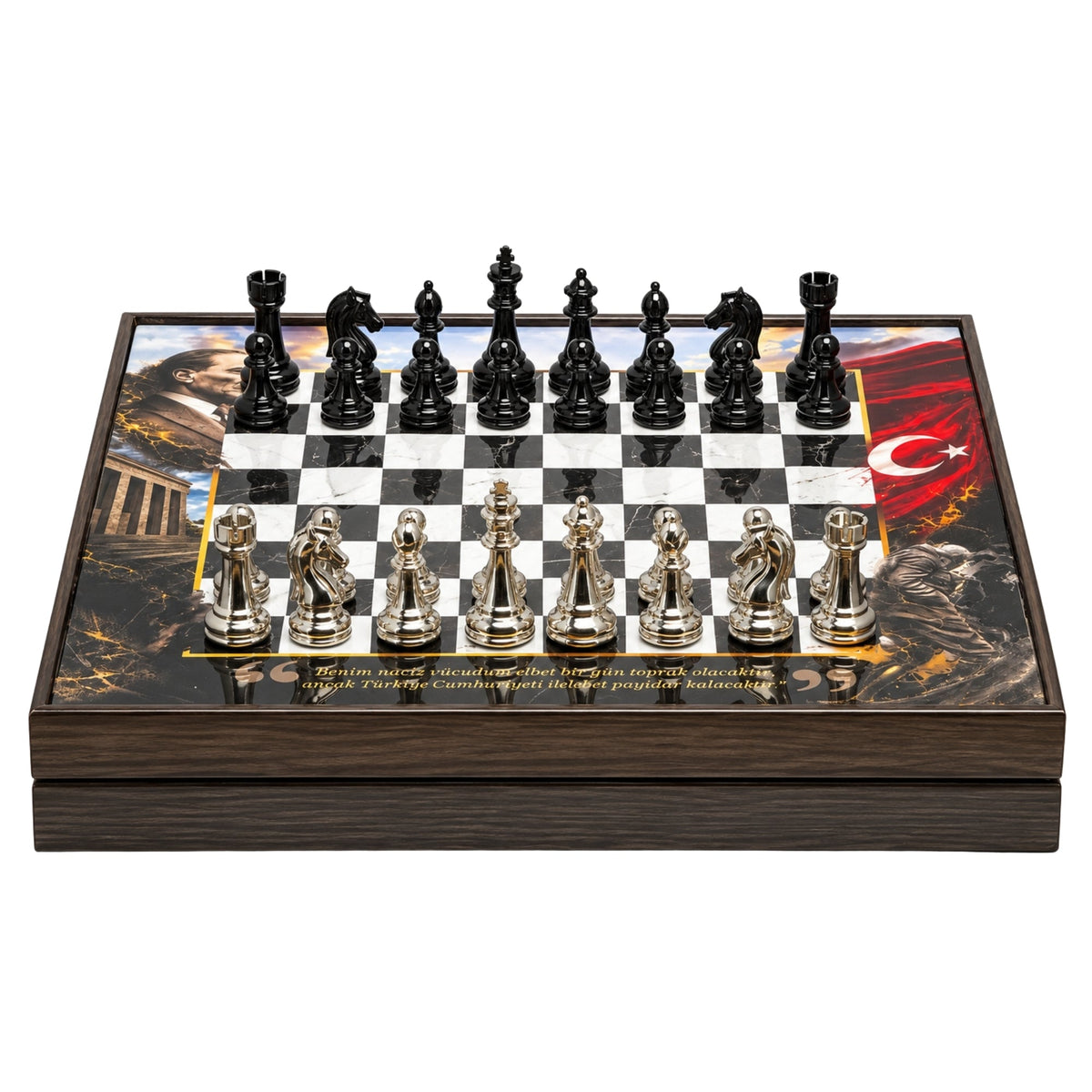 Atatürk Special Collection Chess Set 37 CM (15") | Metal Weighted Staunton Figures w/ Extra Figures & Lapel Pin - Cooper Chess