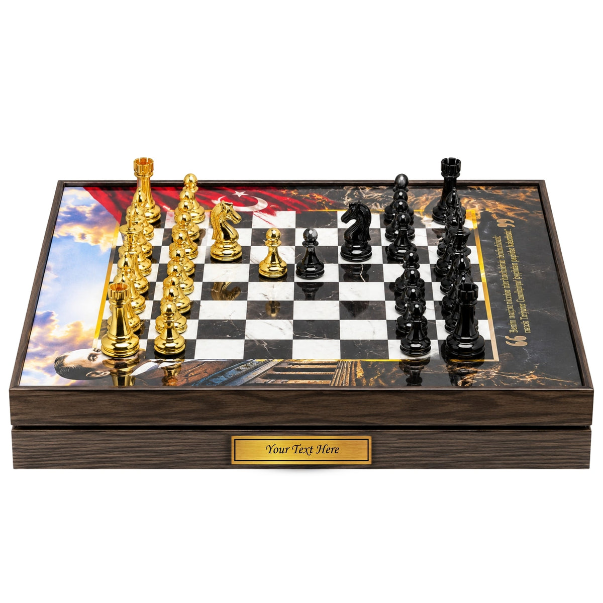 Atatürk Special Collection Chess Set 37 CM (15") | Metal Weighted Staunton Figures w/ Extra Figures & Lapel Pin - Cooper Chess
