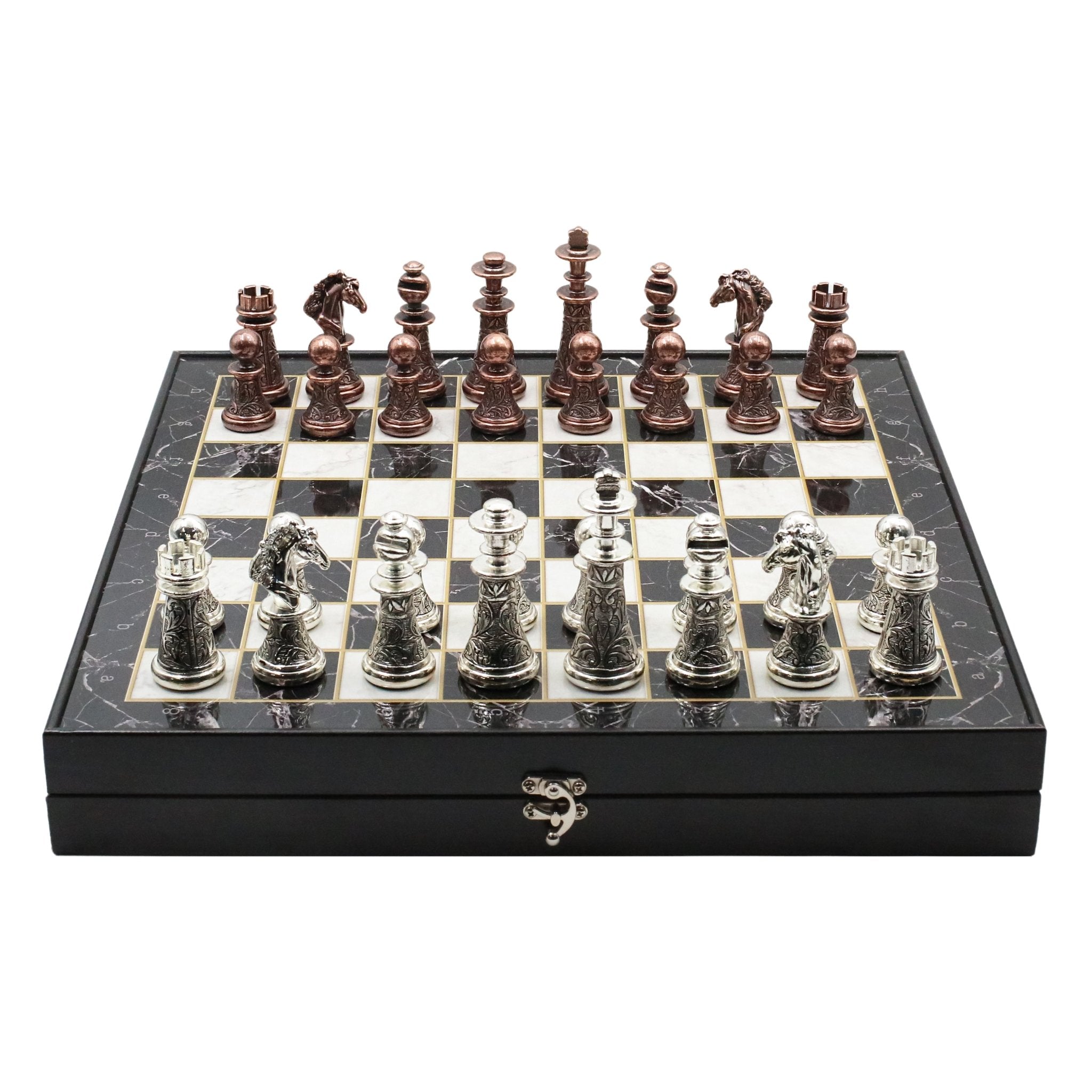 42 CM (16") XL Storage Chess Set with Metal Weighted Luxury Baroque Figures (Bronze vs Silver) - Cooper Chess