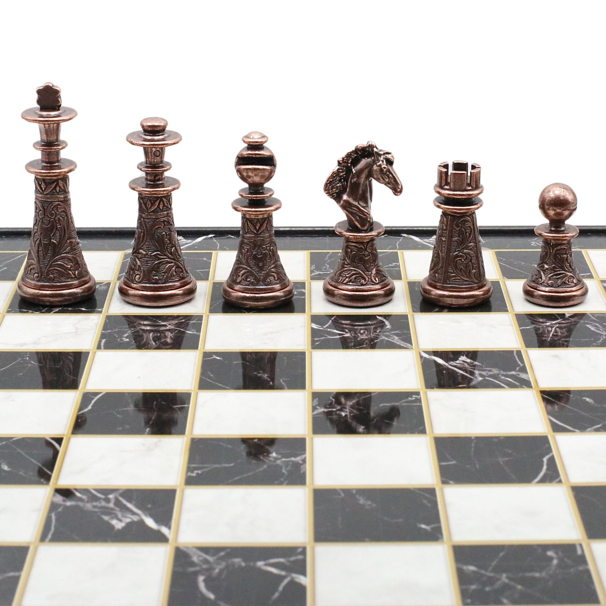 42 CM (16") XL Storage Chess Set with Metal Weighted Luxury Baroque Figures (Bronze vs Silver) - Cooper Chess