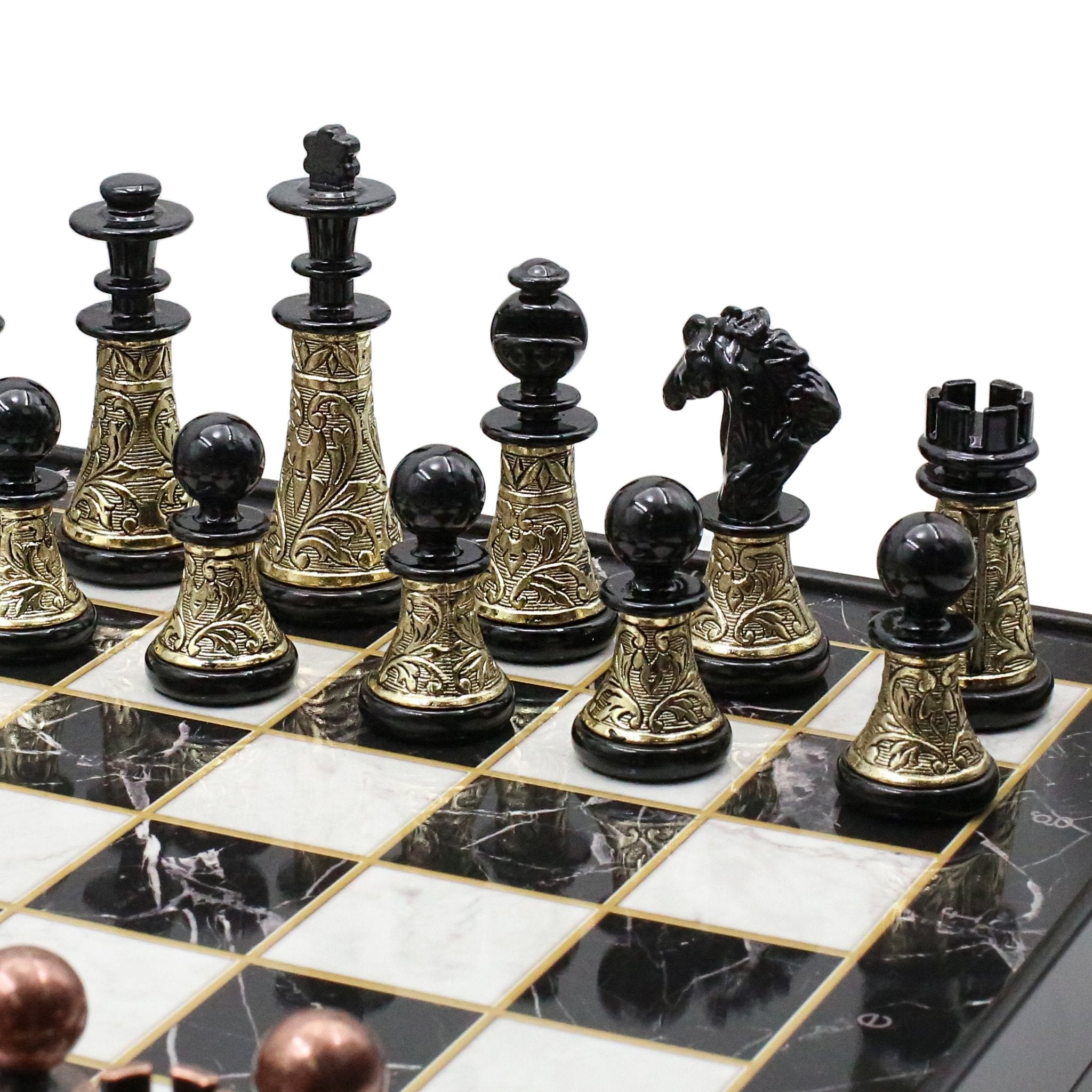 42 CM (16") XL Storage Chess Set with Metal Weighted Luxury Baroque Figures (Black vs Bronze) - Cooper Chess