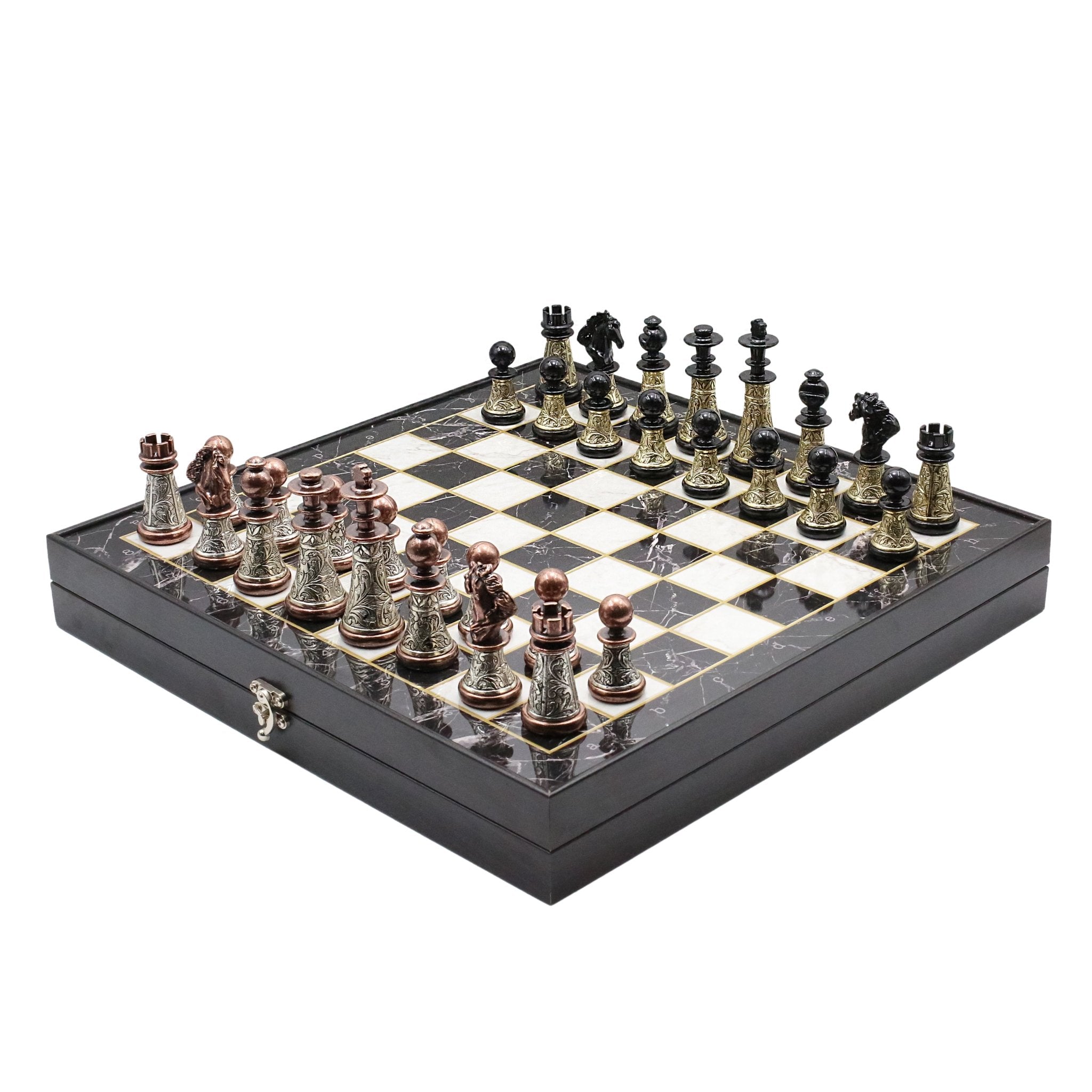 42 CM (16") XL Storage Chess Set with Metal Weighted Luxury Baroque Figures (Black vs Bronze) - Cooper Chess