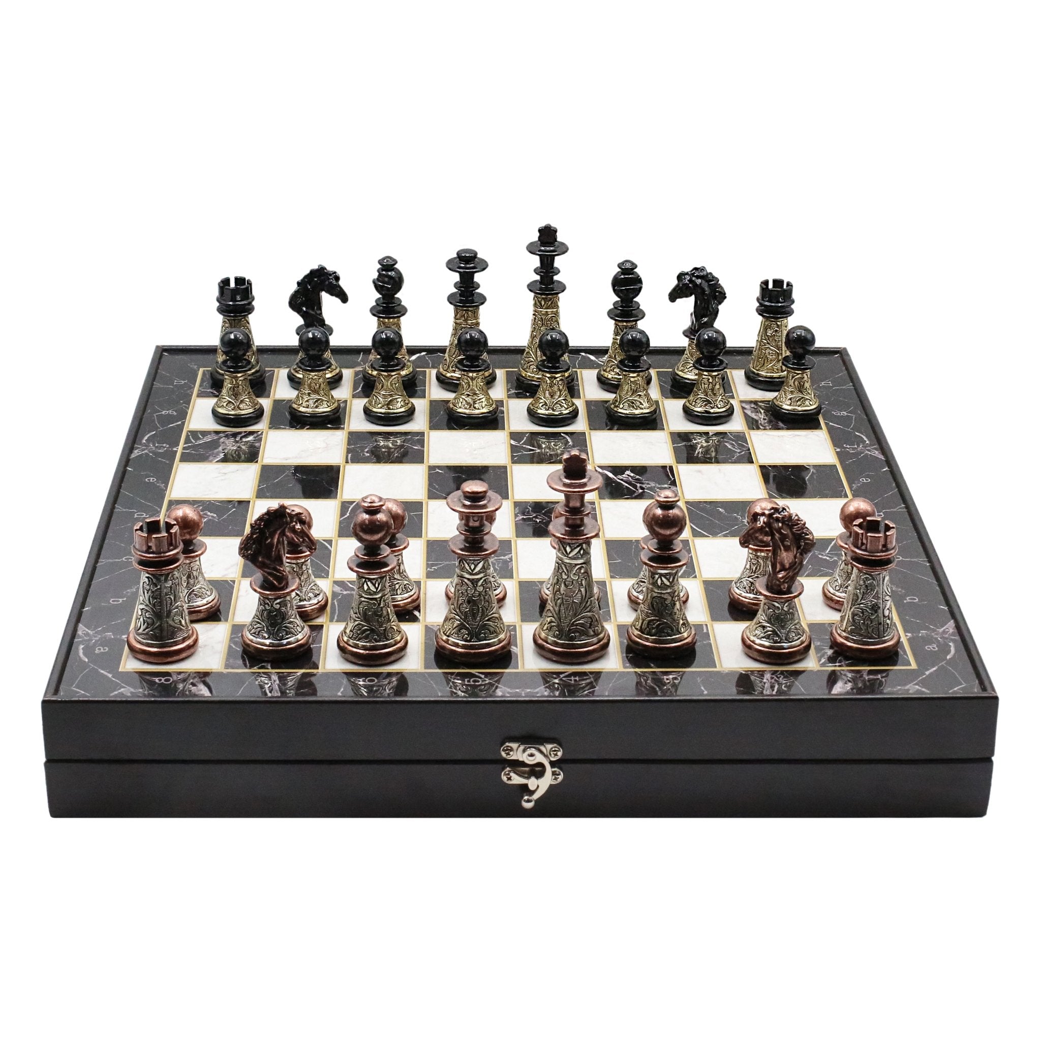 42 CM (16") XL Storage Chess Set with Metal Weighted Luxury Baroque Figures (Black vs Bronze) - Cooper Chess
