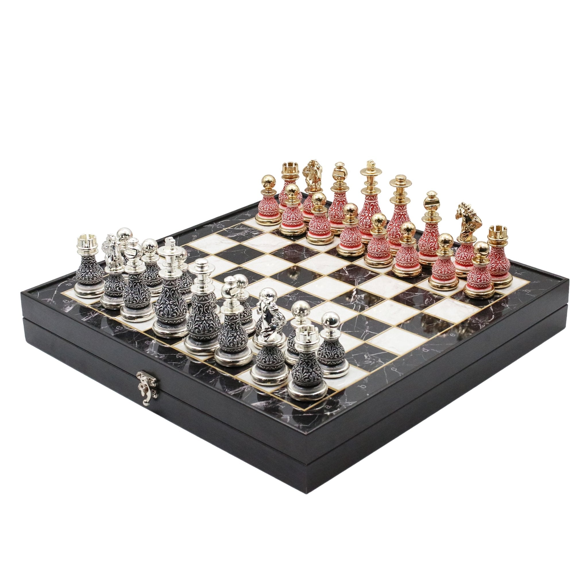 42 CM (16") XL Storage Chess Set with Metal Weighted Luxury Baroque Figures (Red vs Black) - Cooper Chess