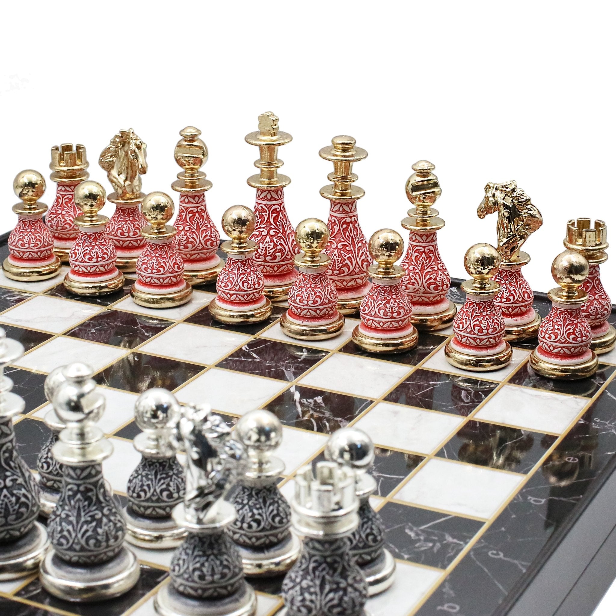 42 CM (16") XL Storage Chess Set with Metal Weighted Luxury Baroque Figures (Red vs Black) - Cooper Chess