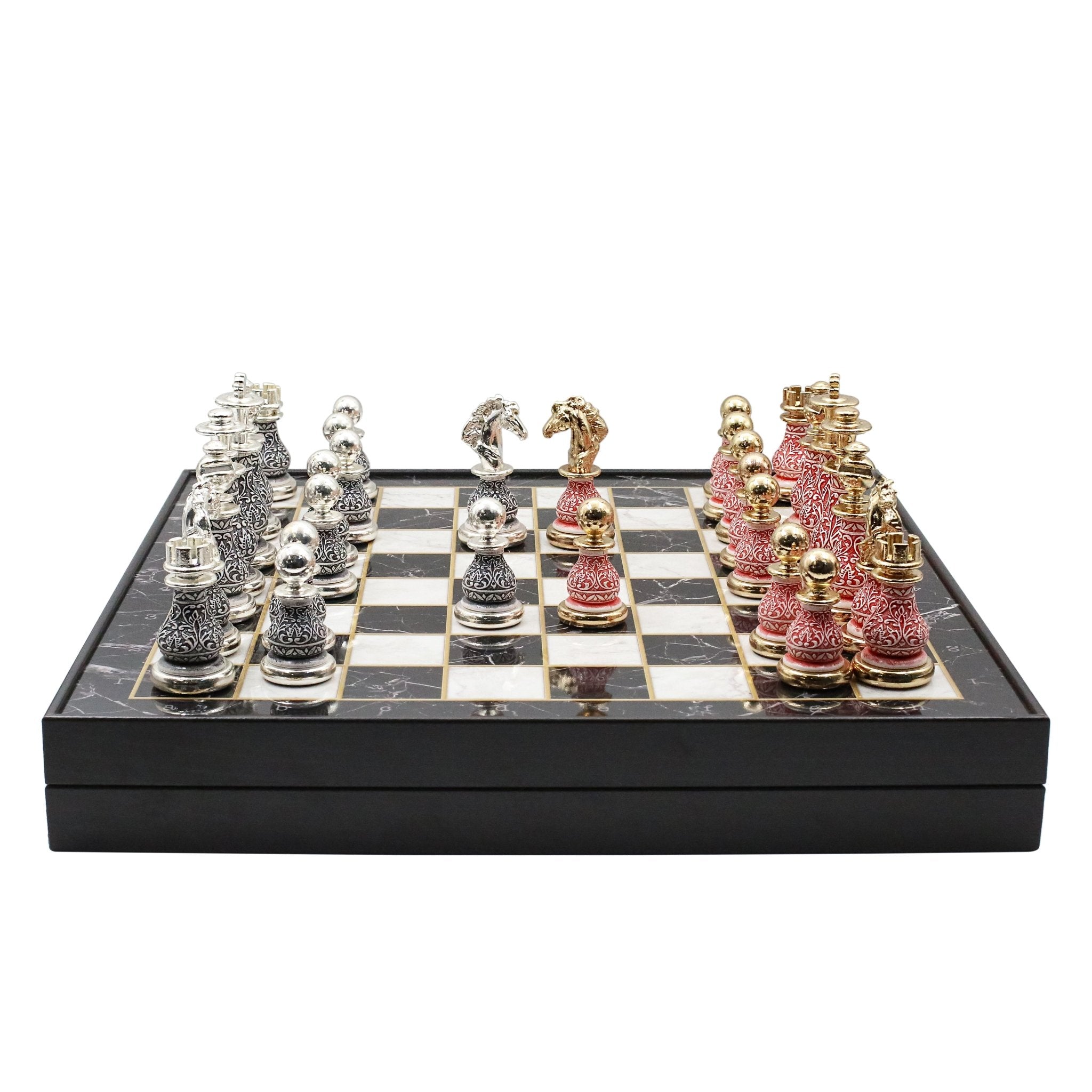 42 CM (16") XL Storage Chess Set with Metal Weighted Luxury Baroque Figures (Red vs Black) - Cooper Chess