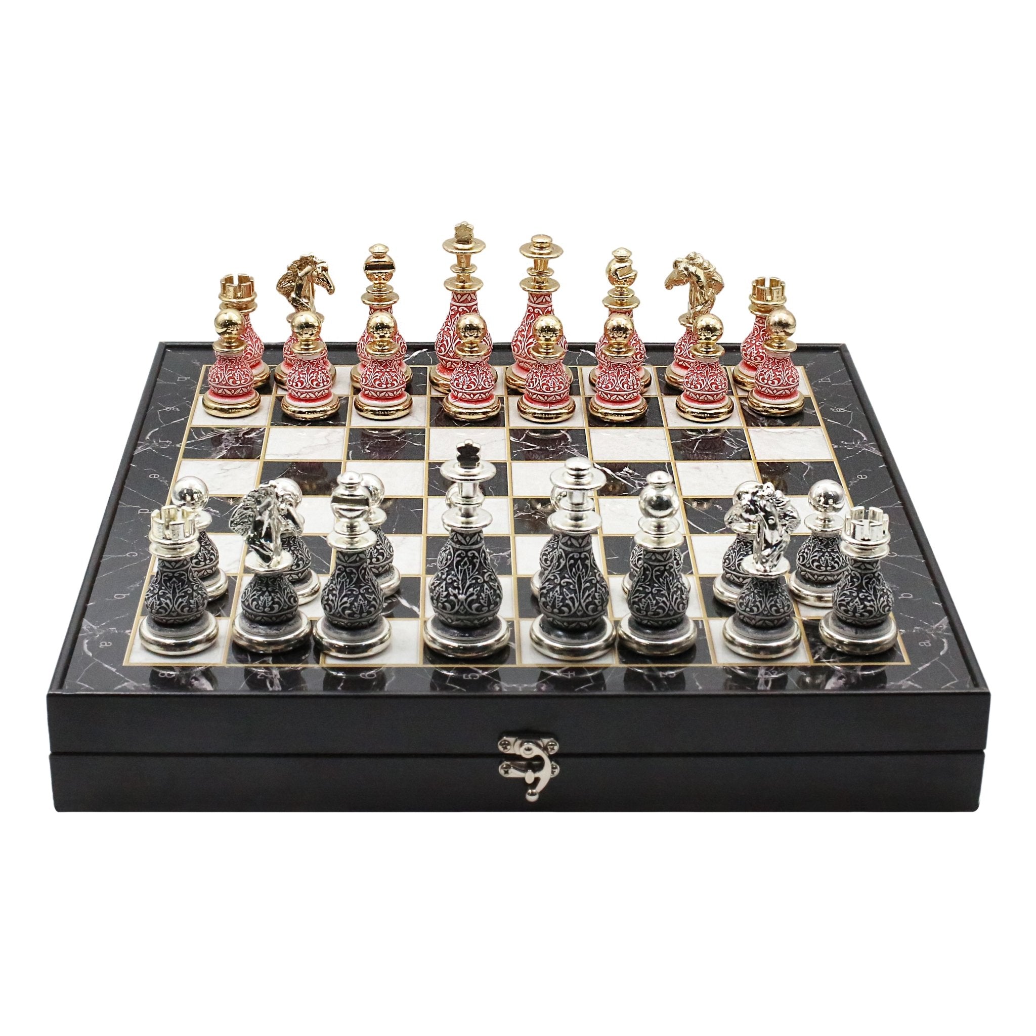 42 CM (16") XL Storage Chess Set with Metal Weighted Luxury Baroque Figures (Red vs Black) - Cooper Chess