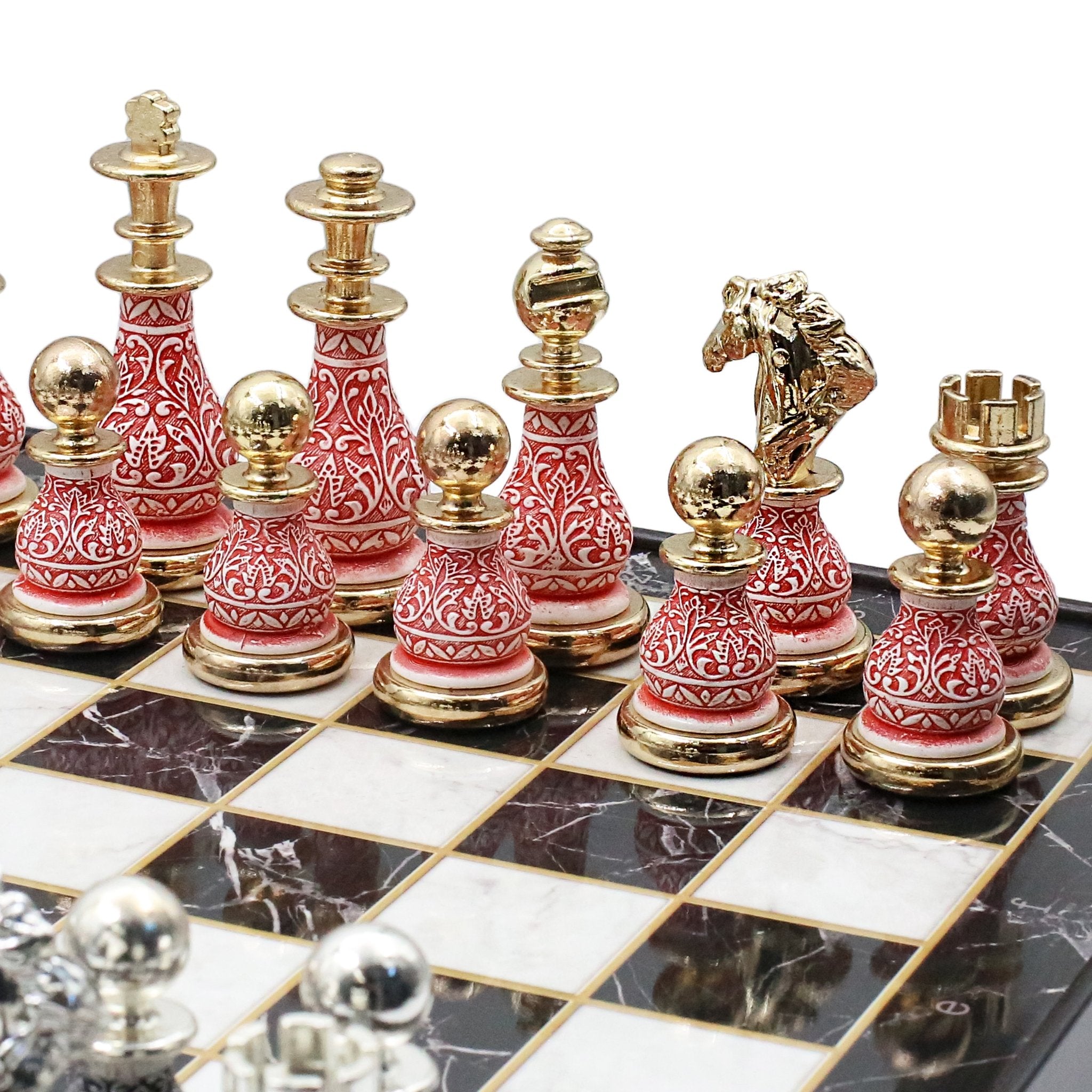 42 CM (16") XL Storage Chess Set with Metal Weighted Luxury Baroque Figures (Red vs Black) - Cooper Chess