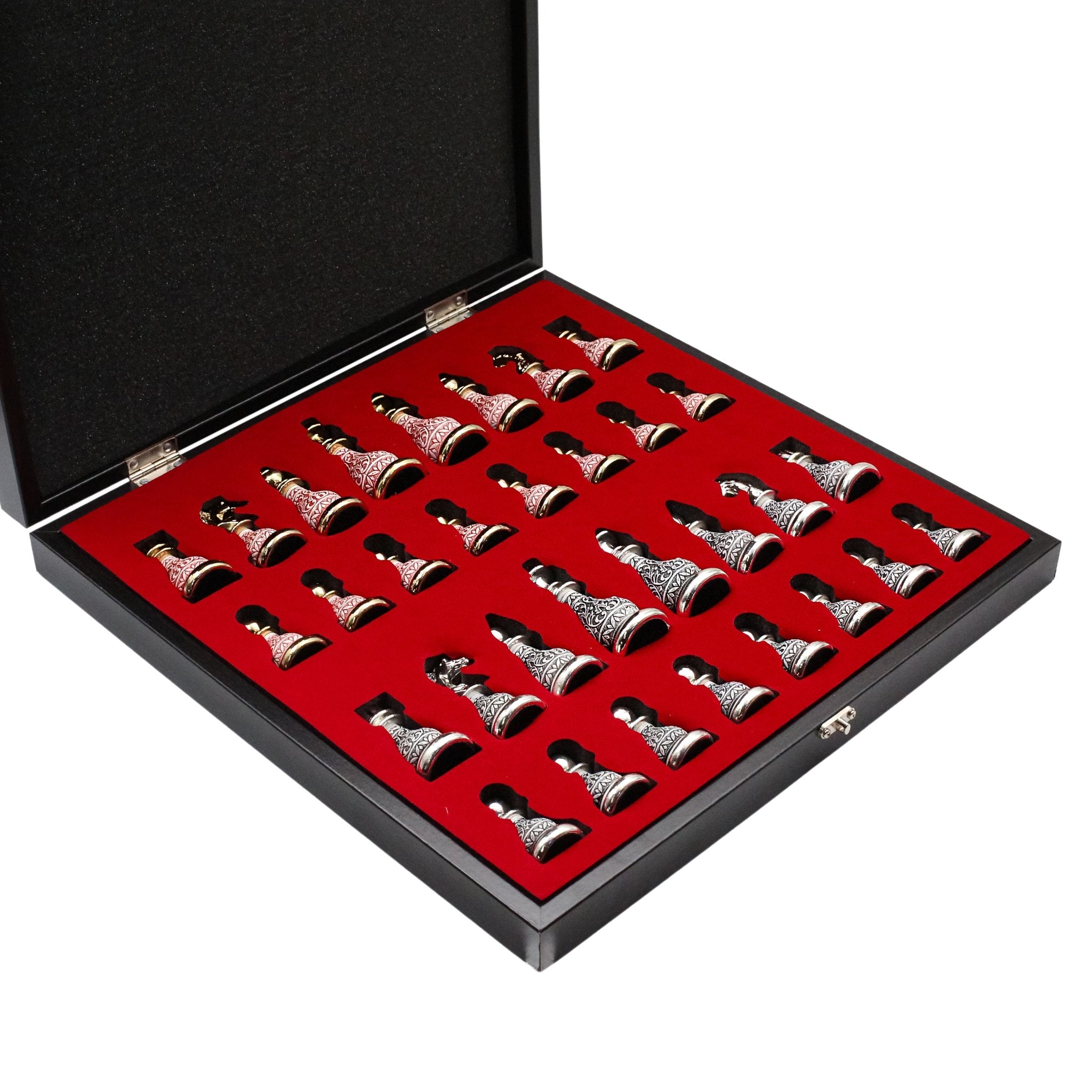 42 CM (16") XL Storage Chess Set with Metal Weighted Luxury Baroque Figures (Red vs Black) - Cooper Chess