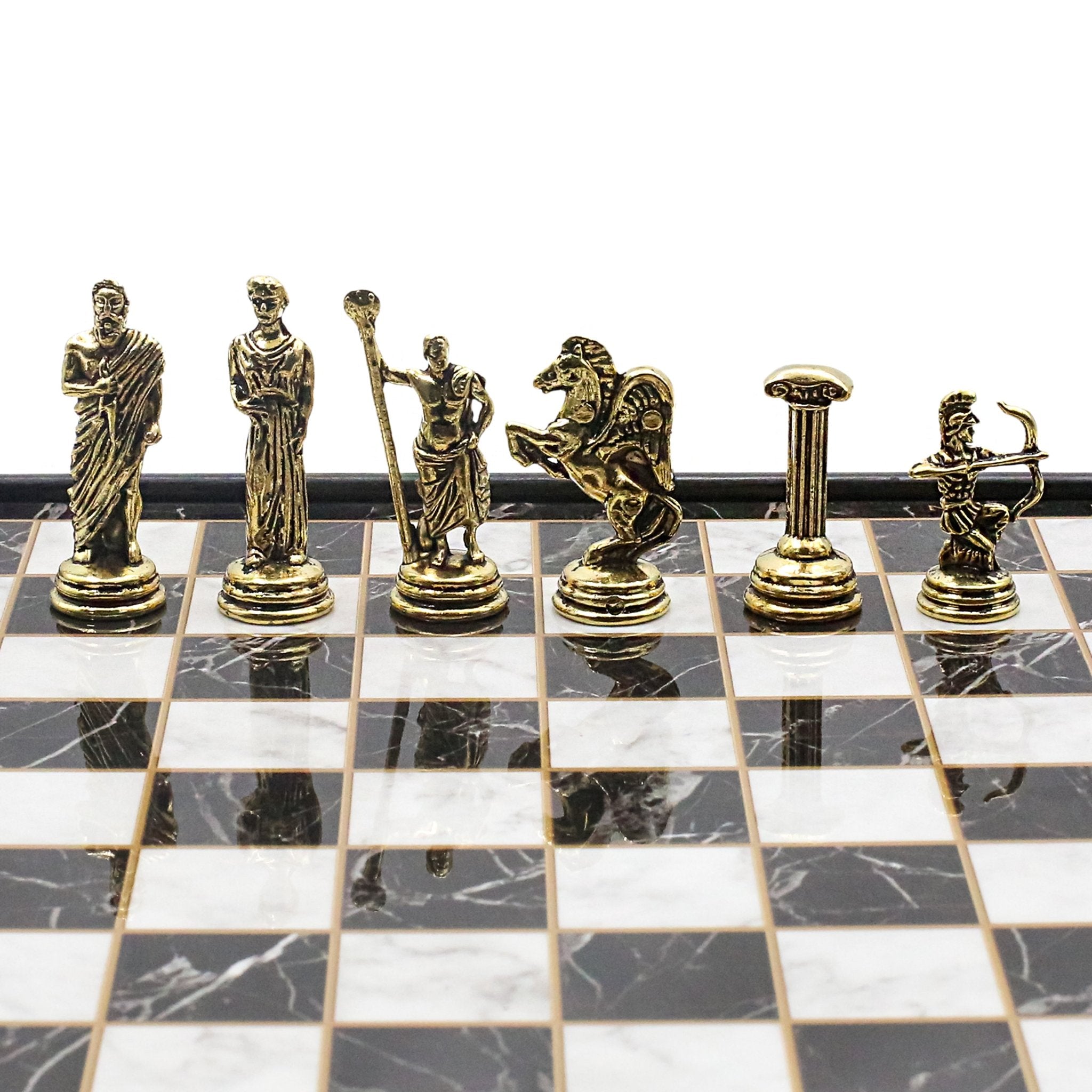 25 CM (10") Storage Chess Set with Metal Roman Archer Figures (Gold vs Silver) - Cooper Chess