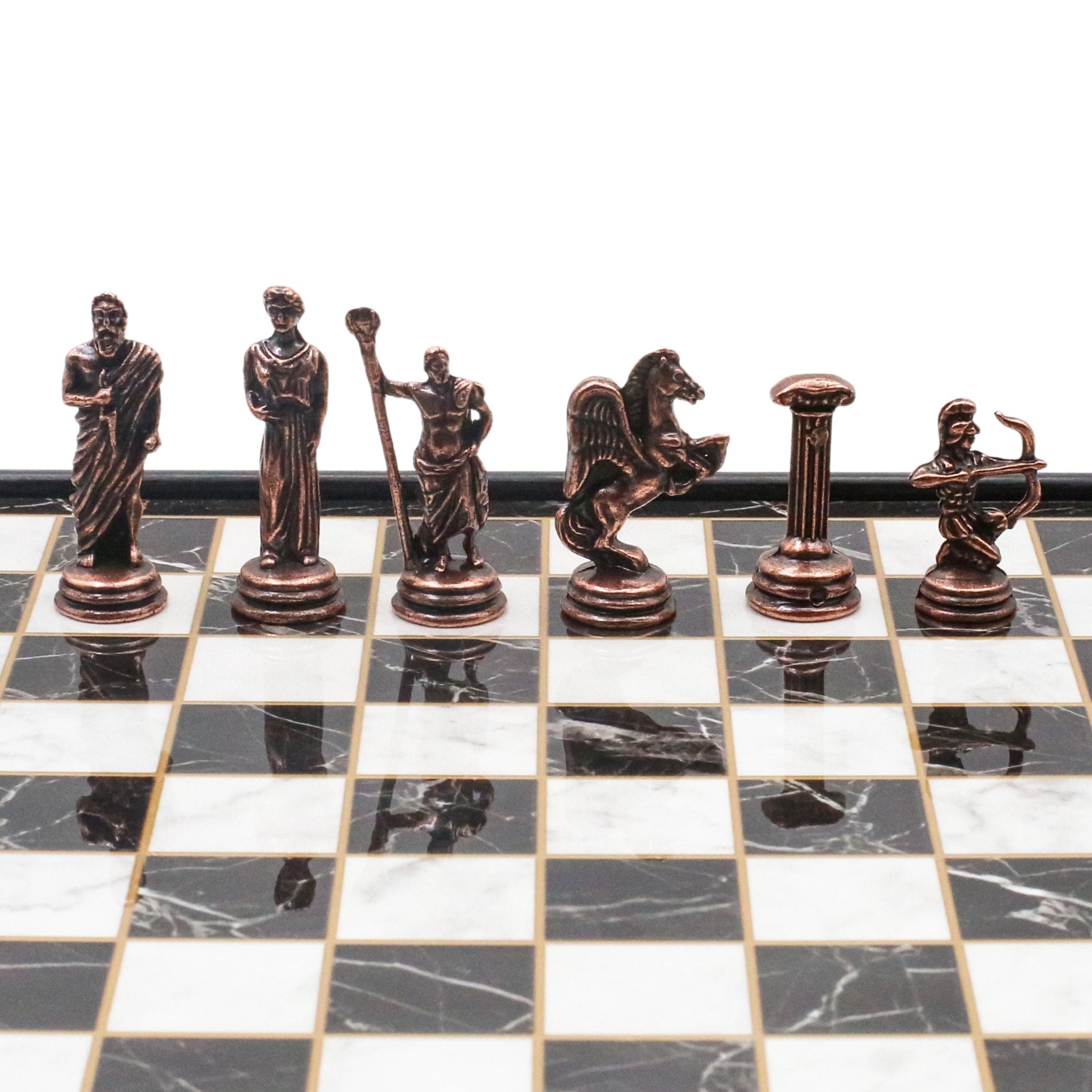 25 CM (10") Storage Chess Set with Vintage Metal Roman Archer Figures (Bronze vs Silver) - Cooper Chess
