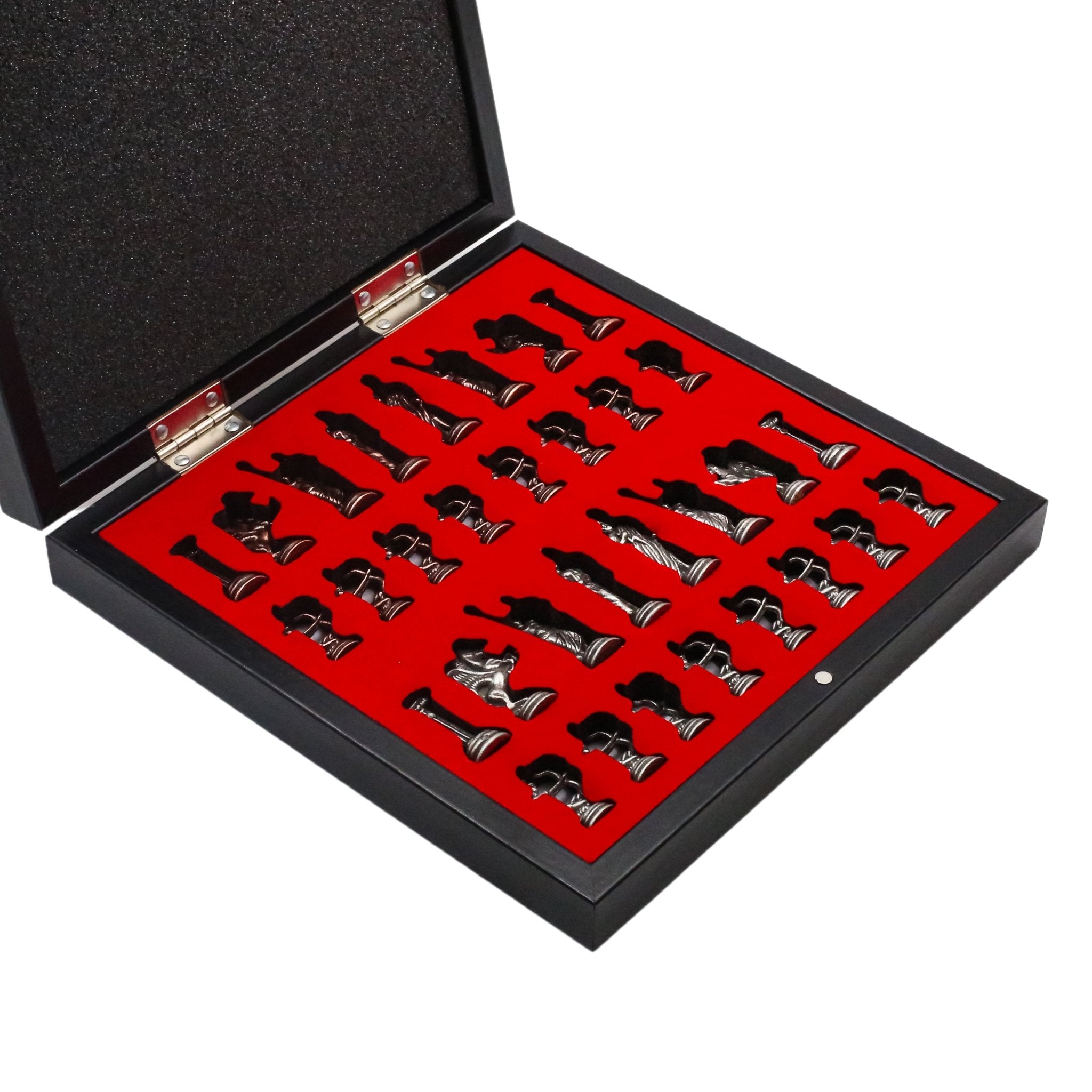 25 CM (10") Storage Chess Set with Vintage Metal Roman Archer Figures (Bronze vs Silver) - Cooper Chess
