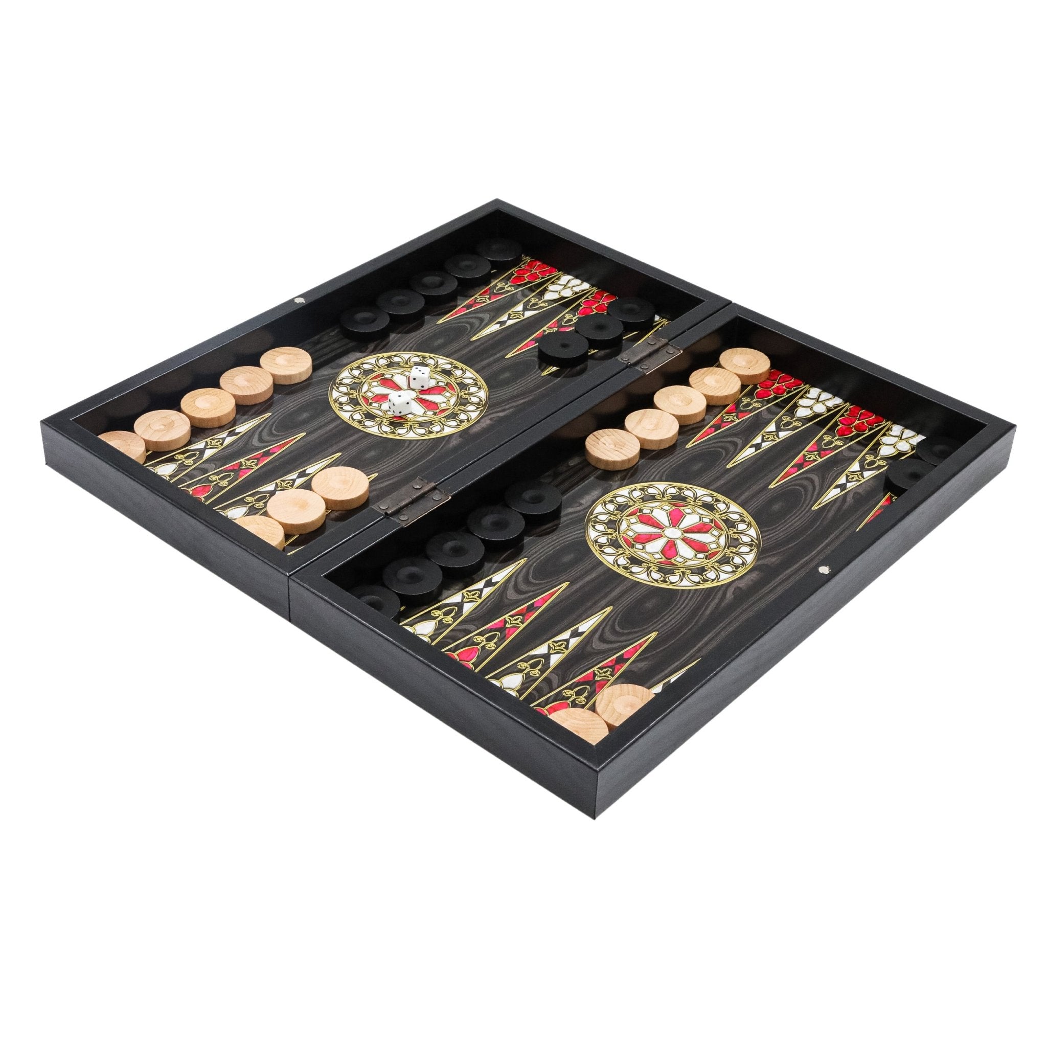 Anthap Art Look Wooden Backgammon Set with Checkers and Chess Pieces - Cooper Chess