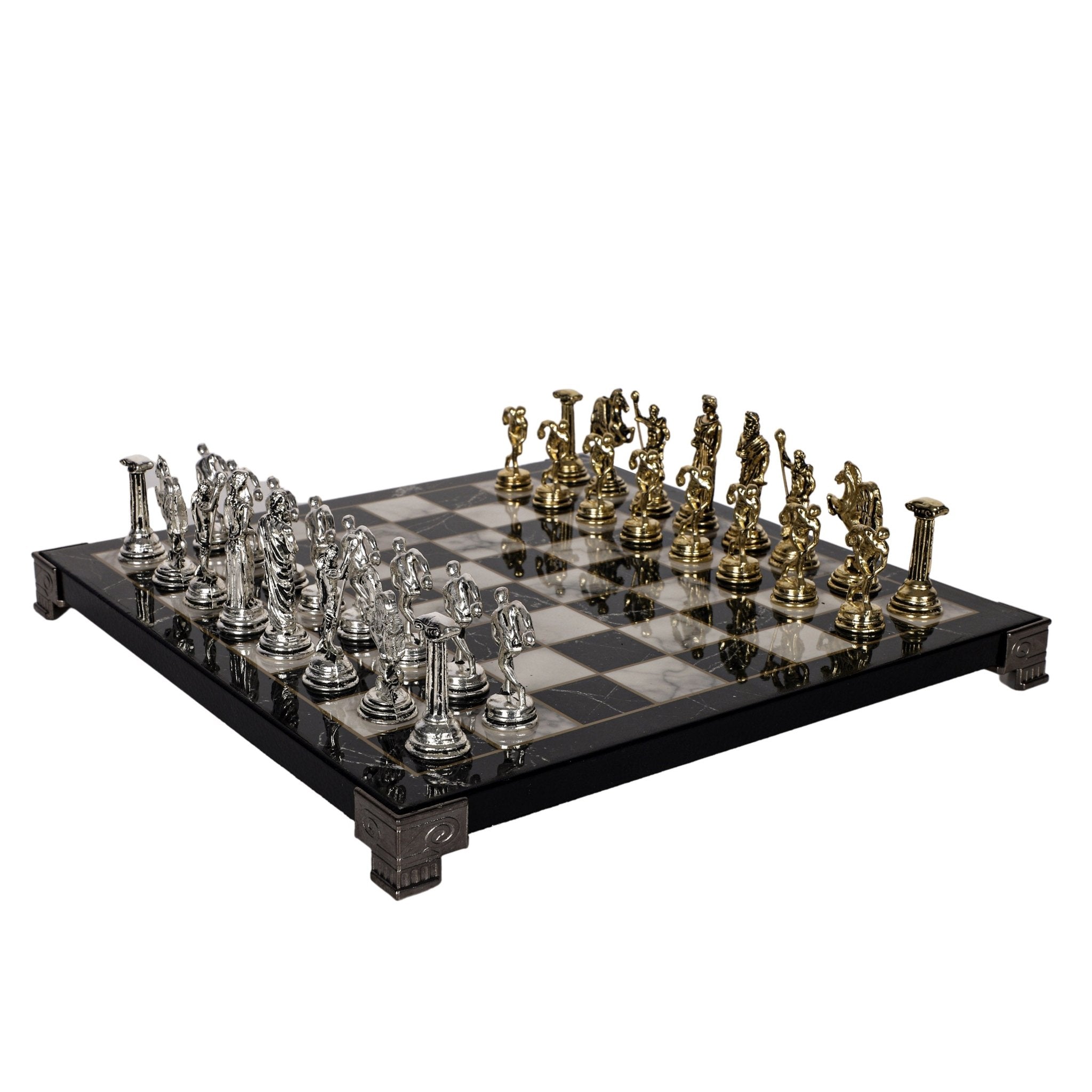 Greek Mythology Discus Metal Chess Set | Chess Board w/ Metal Legs 25CM (10") - Cooper Chess