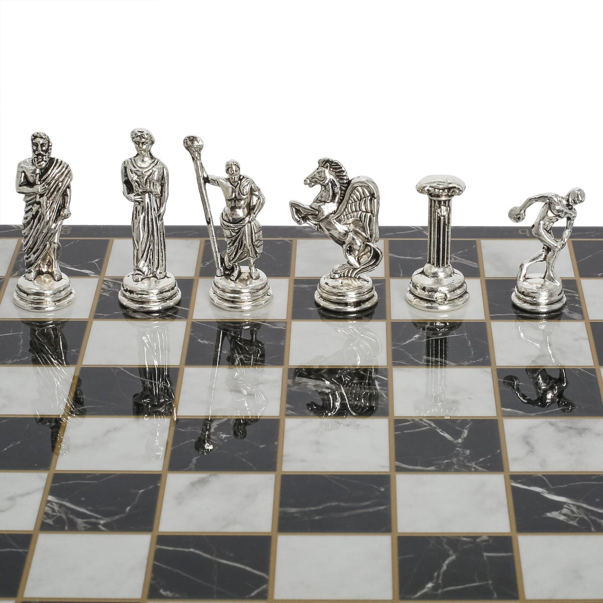 Greek Mythology Discus Metal Chess Set | Chess Board w/ Metal Legs 25CM (10") - Cooper Chess