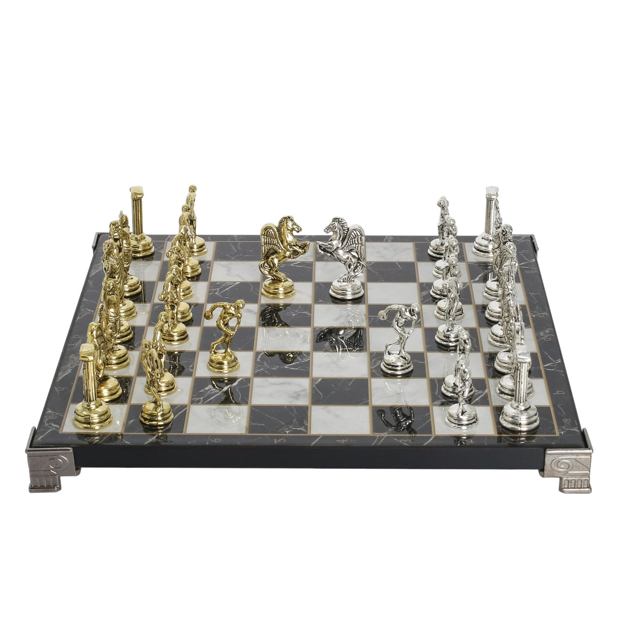 Greek Mythology Discus Metal Chess Set | Chess Board w/ Metal Legs 25CM (10") - Cooper Chess