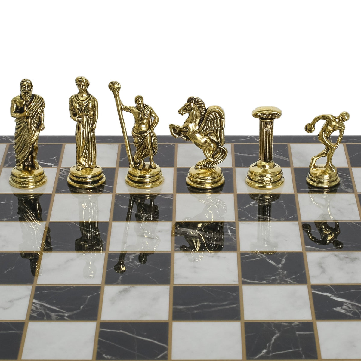 Greek Mythology Discus Metal Chess Set | Chess Board w/ Metal Legs 25CM (10") - Cooper Chess