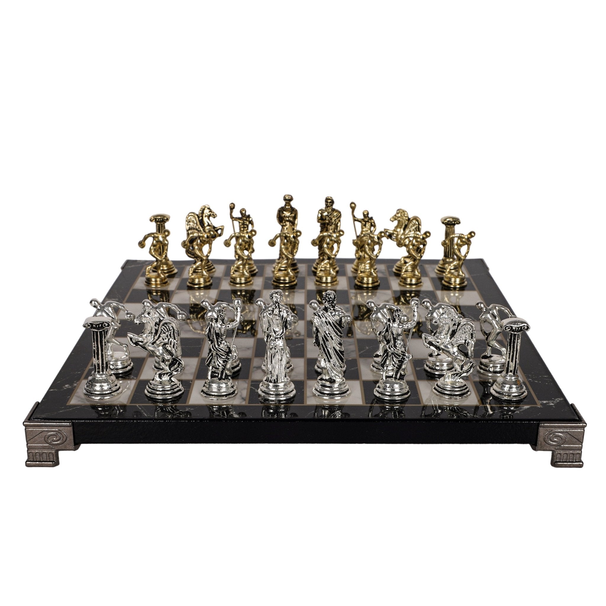 Greek Mythology Discus Metal Chess Set | Chess Board w/ Metal Legs 25CM (10") - Cooper Chess