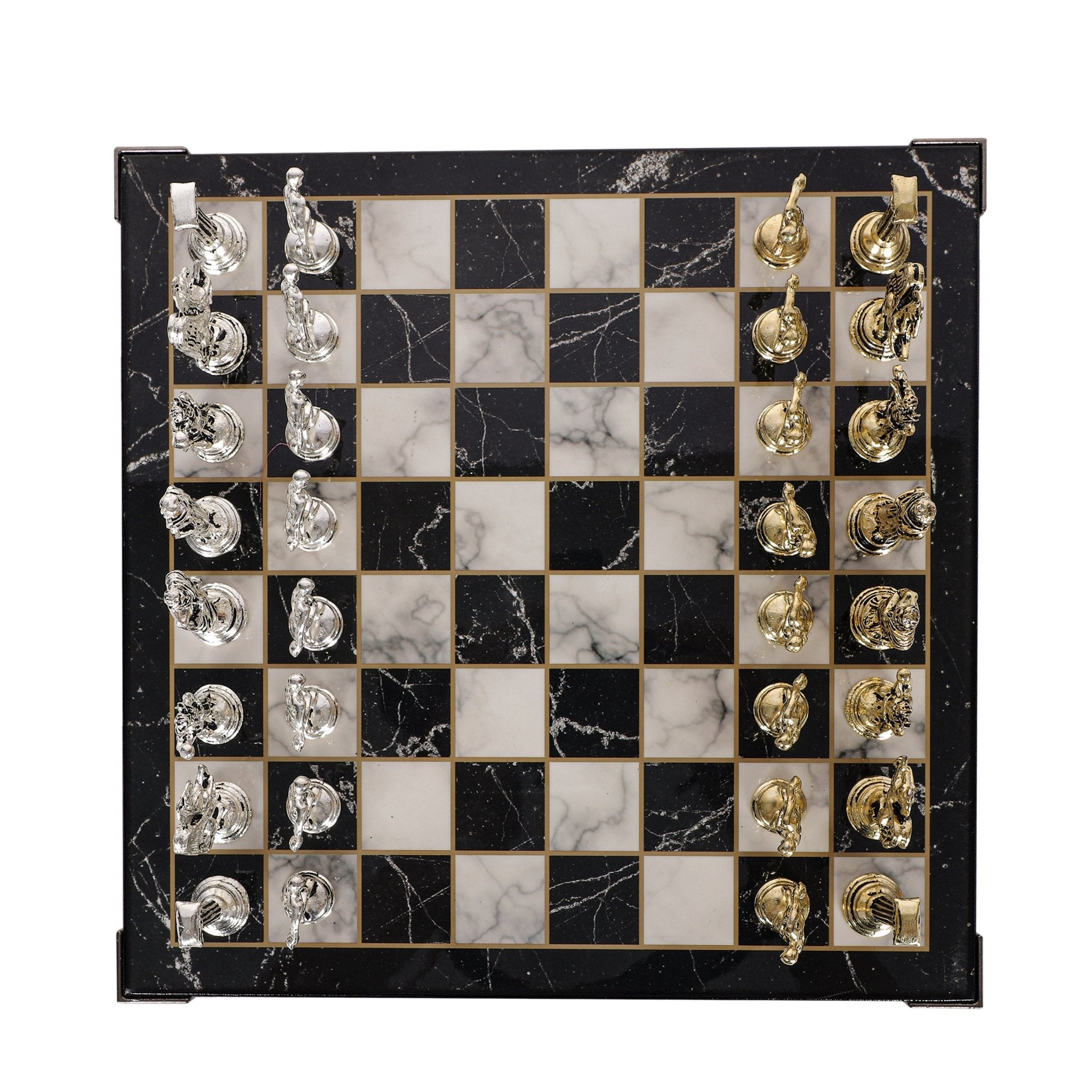 Greek Mythology Discus Metal Chess Set | Chess Board w/ Metal Legs 25CM (10") - Cooper Chess