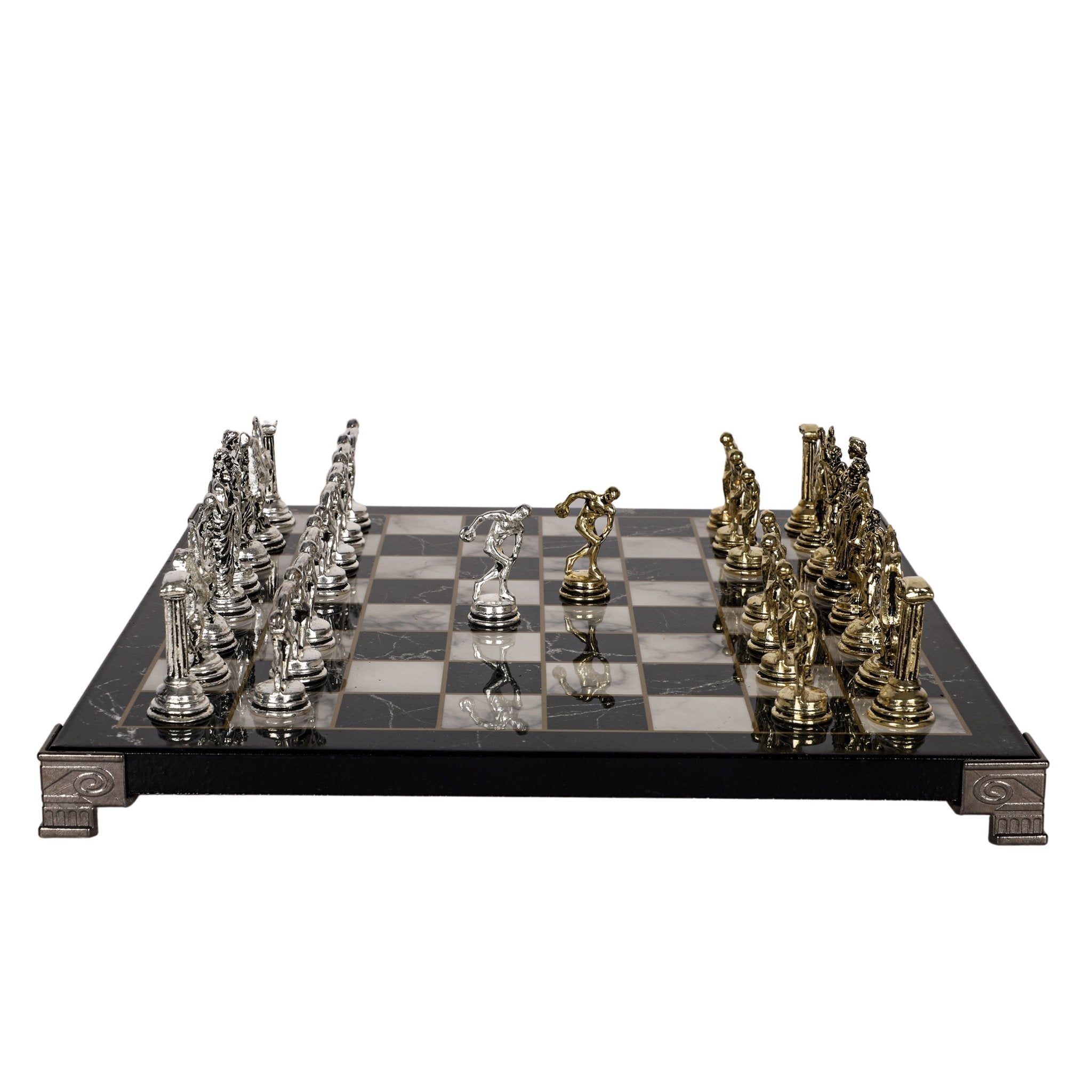 Greek Mythology Discus Metal Chess Set | Chess Board w/ Metal Legs 25CM (10") - Cooper Chess