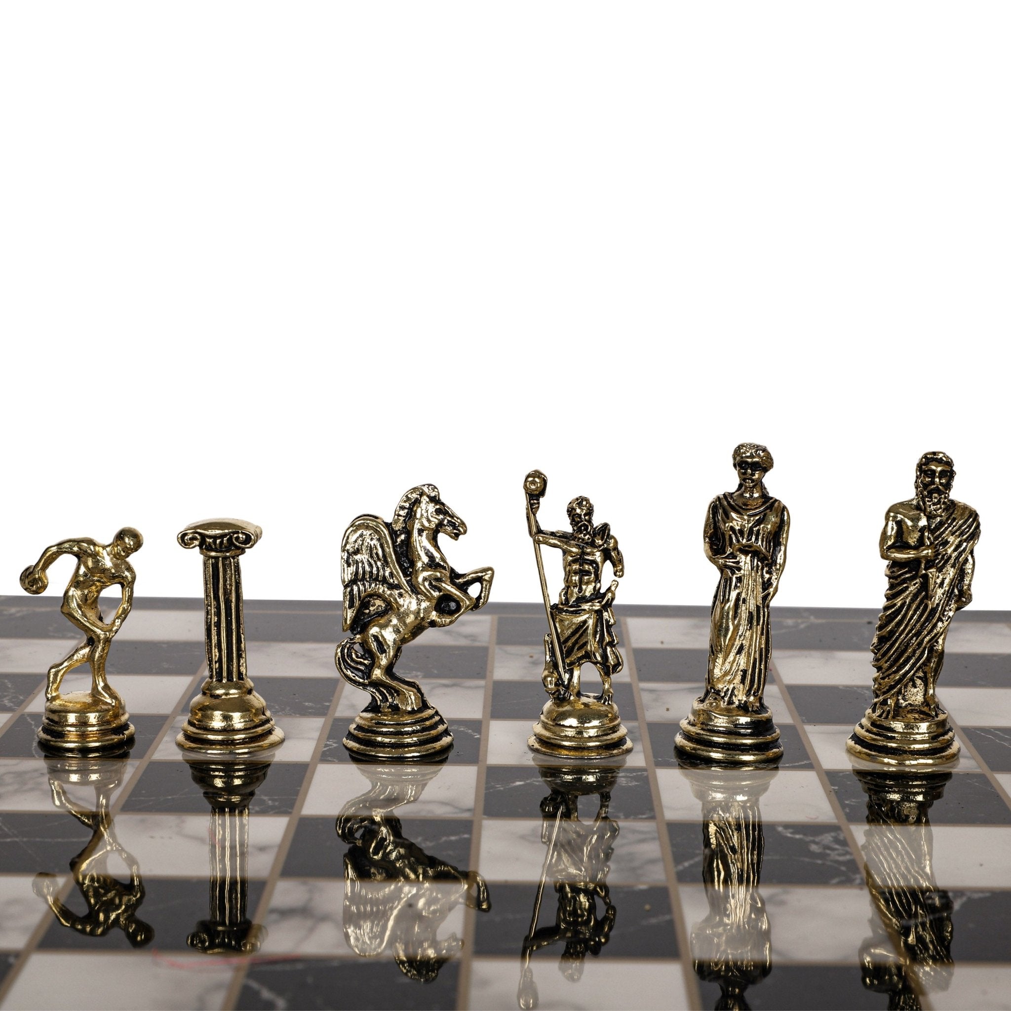 Greek Mythology Discus Metal Chess Set | Chess Board w/ Metal Legs 25CM (10") - Cooper Chess